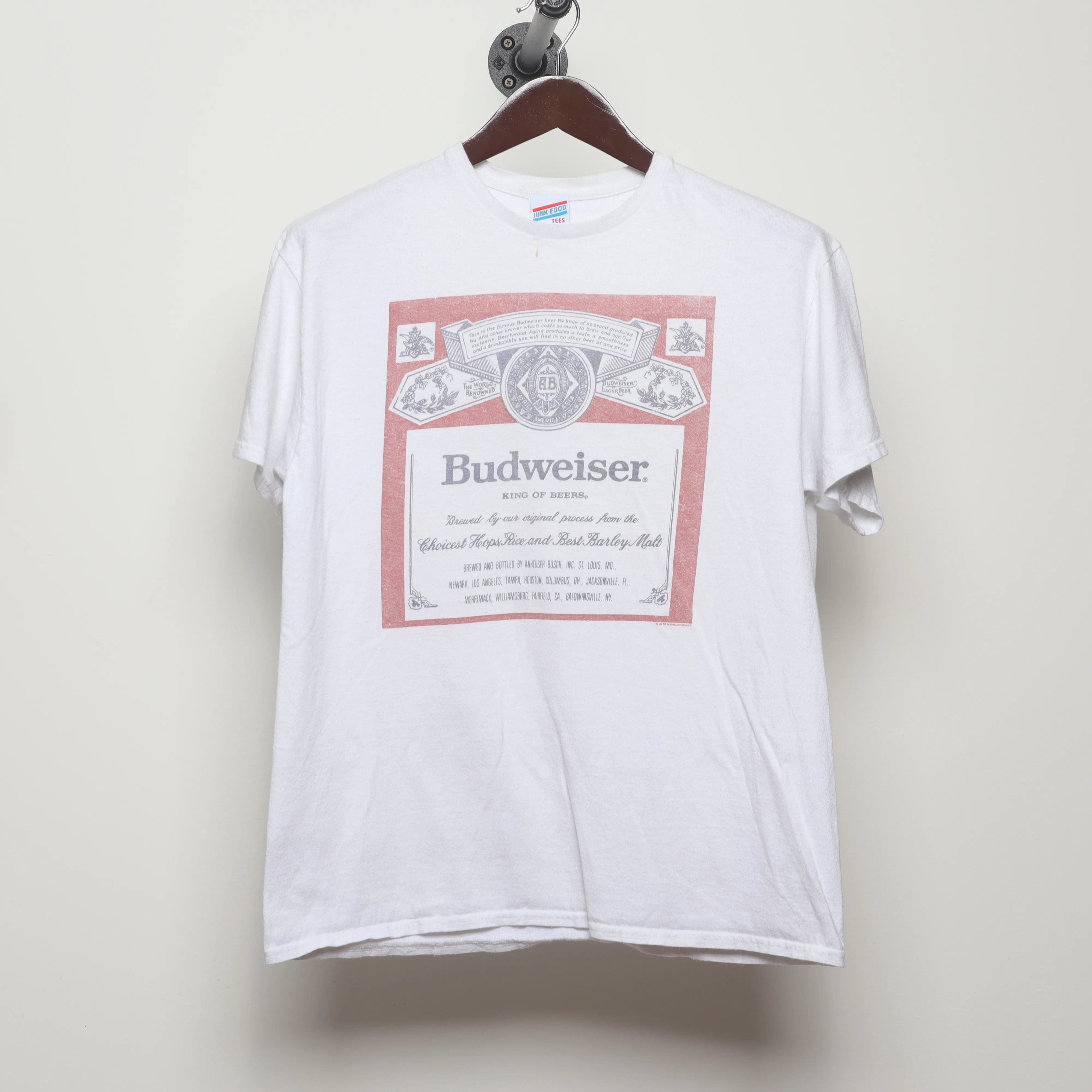 Front view of 2010s Budweiser Beer Label Graphic Tee L