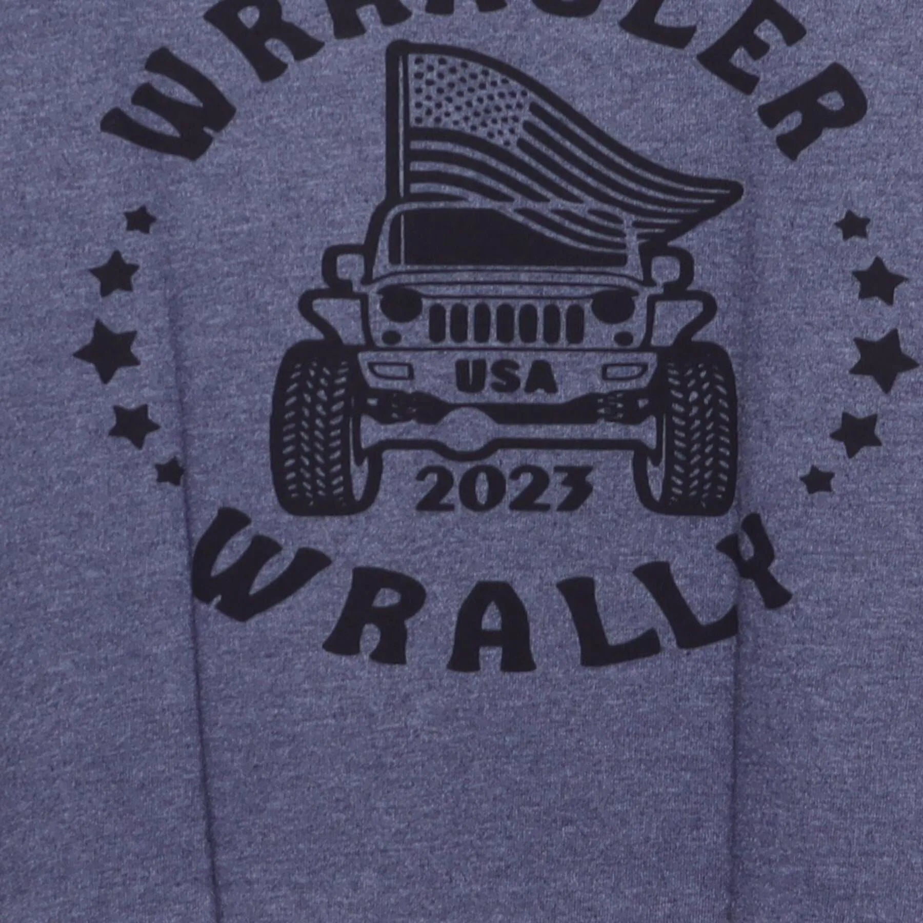 Close-up of the main graphic on the Vintage 2020s Jeep "Wrangler Rally 2023" T-Shirt - L
