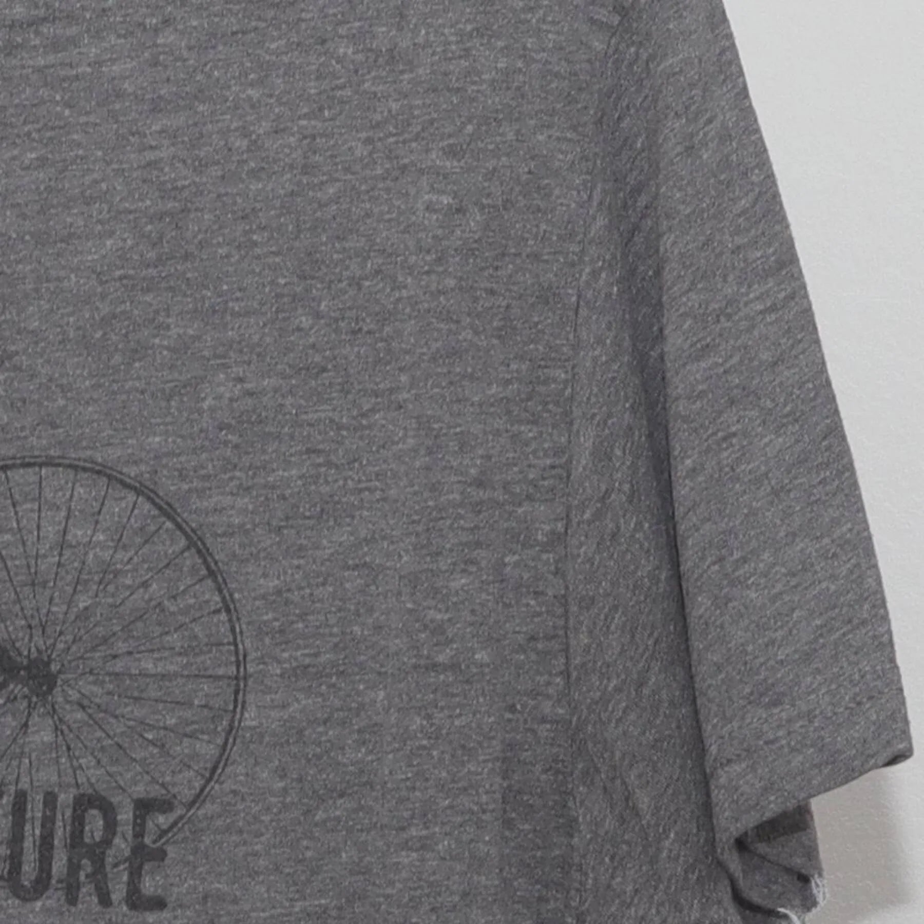 Right sleeve detail of Vintage "Live The Adventure" Bicycle Graphic T-Shirt Heather Gray