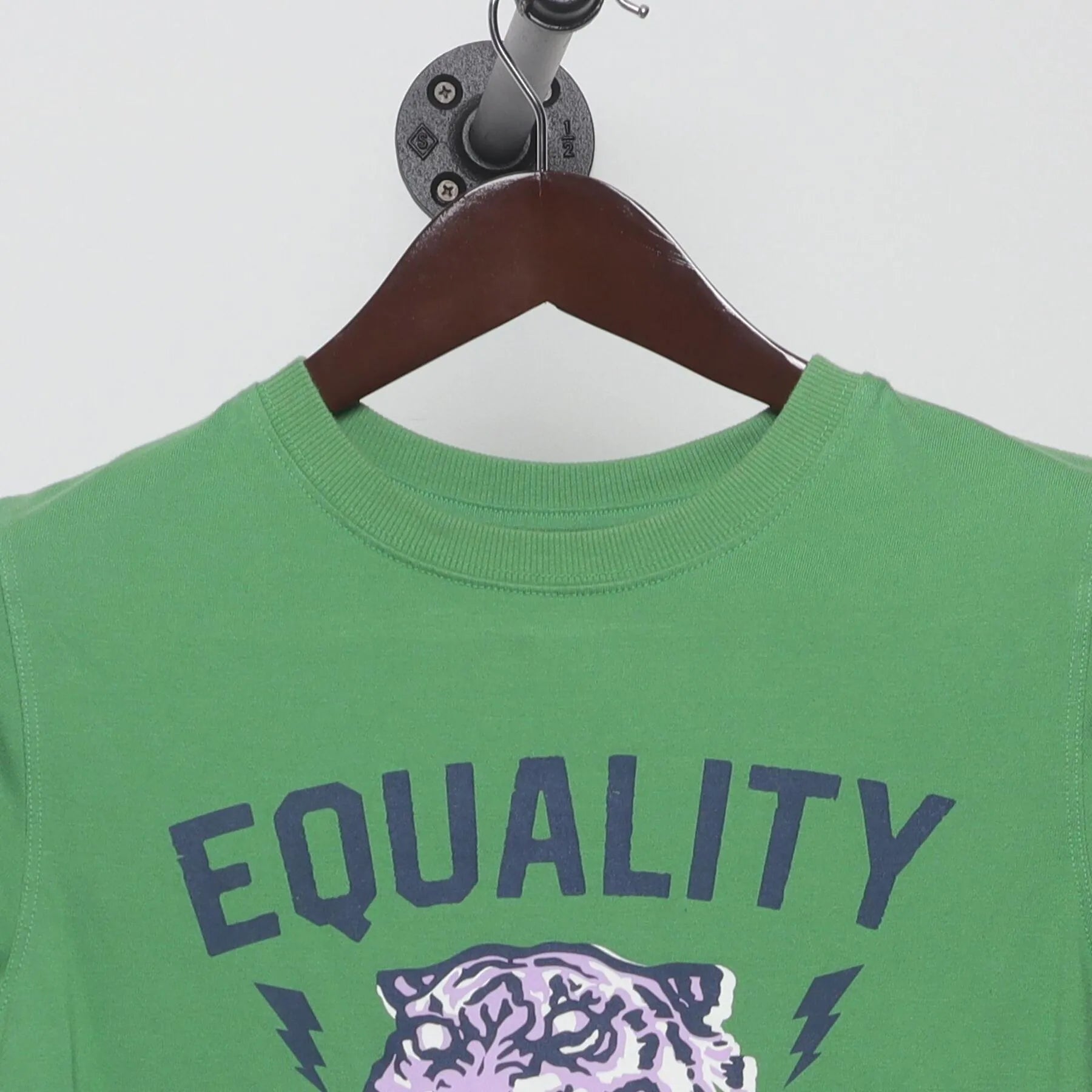 Collar and tag of Equality Tiger Graphic T-Shirt Green Social Justice Statement Tee