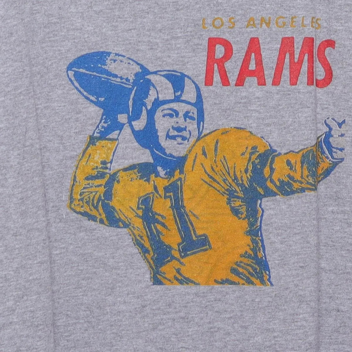 Graphic detail of Vintage 1970s Los Angeles Rams "Throwback Quarterback Graphic" T-Shirt - M