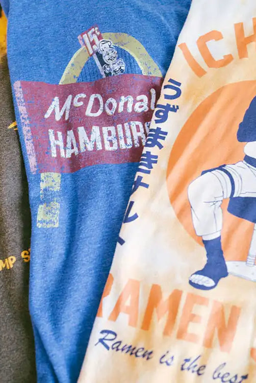 Rare bar and restaurant t-shirts, like retro McDonald's and Bubba Gump. Links to the Faded Vibes Bar & Restaurant collection.