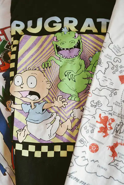Pop culture tees like Rugrats & Game of Thrones. Links to our Movie, TV, & Pop Culture collection.