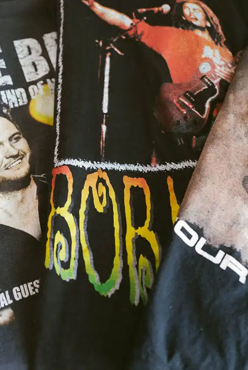 Vintage music and band tees, including Bob Marley. Links to the Faded Vibes Music & Band T-Shirts collection.