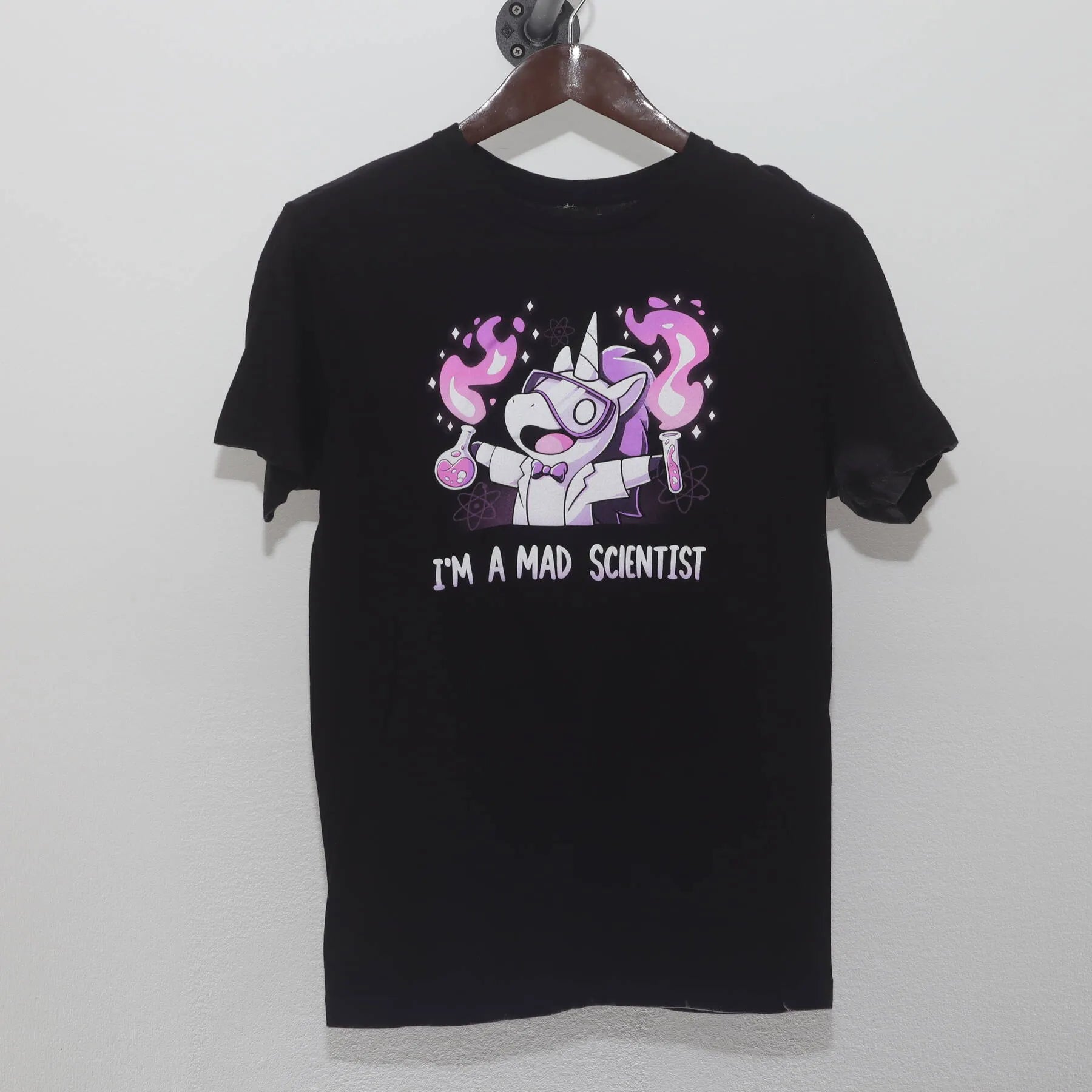 Front view of Vintage Y2K Graphic "Mad Scientist Unicorn" T-Shirt - S