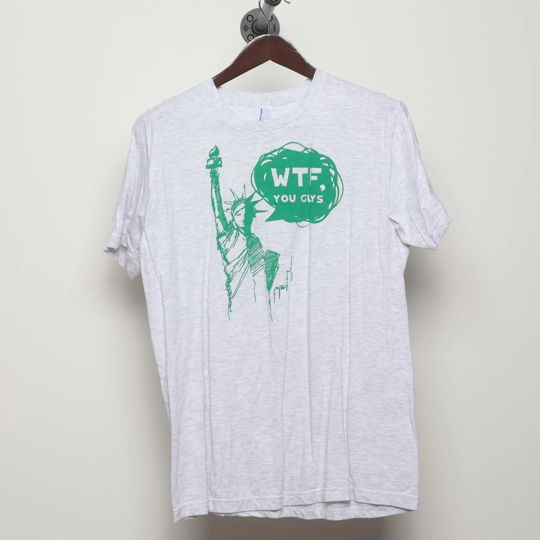 Front view of Vintage Y2K Statue of Liberty "WTF, You Guys" T-Shirt - L