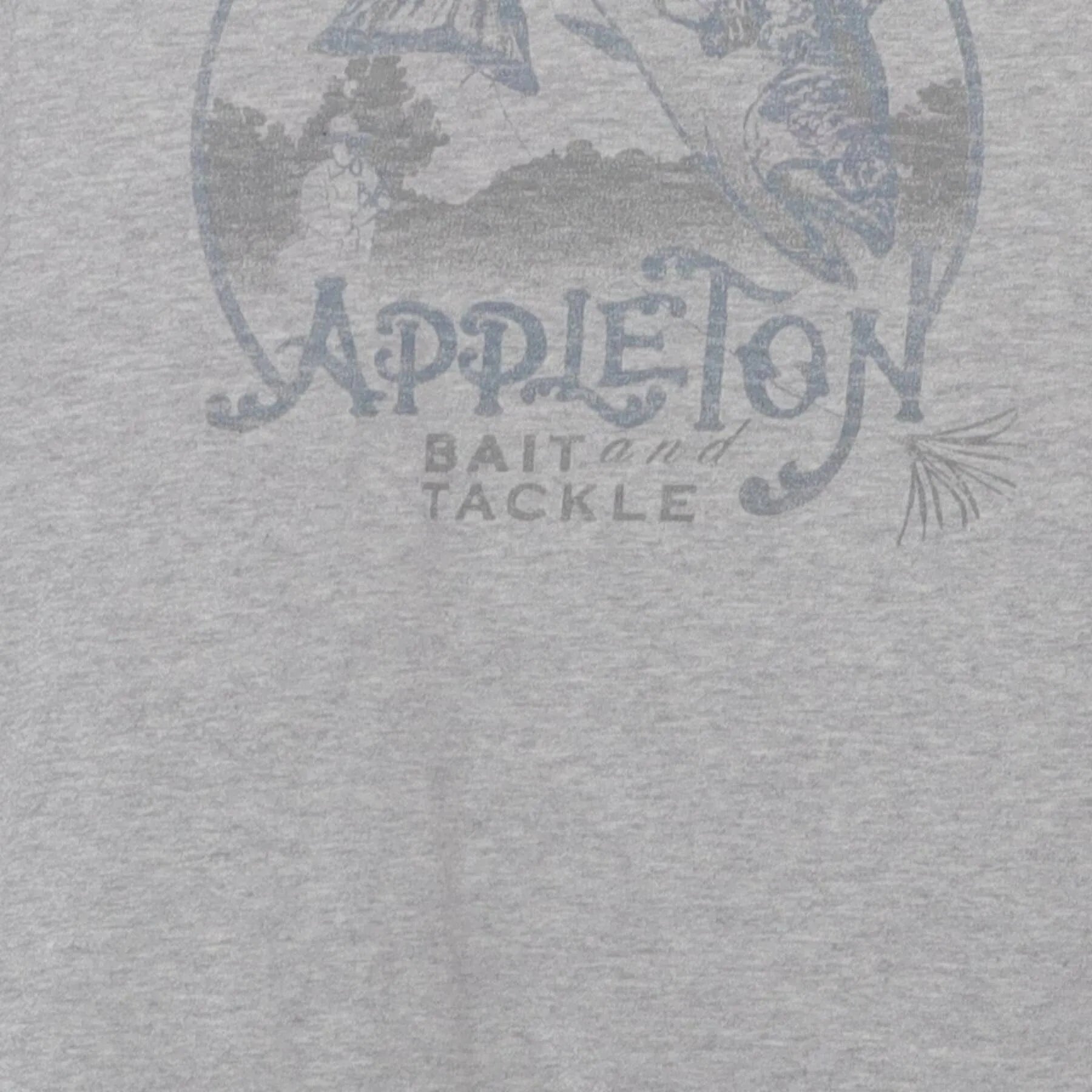 Close-up of the main graphic on the Vintage Y2K G.H. Bass & Co. "Appleton Bait + Tackle" T-Shirt - L