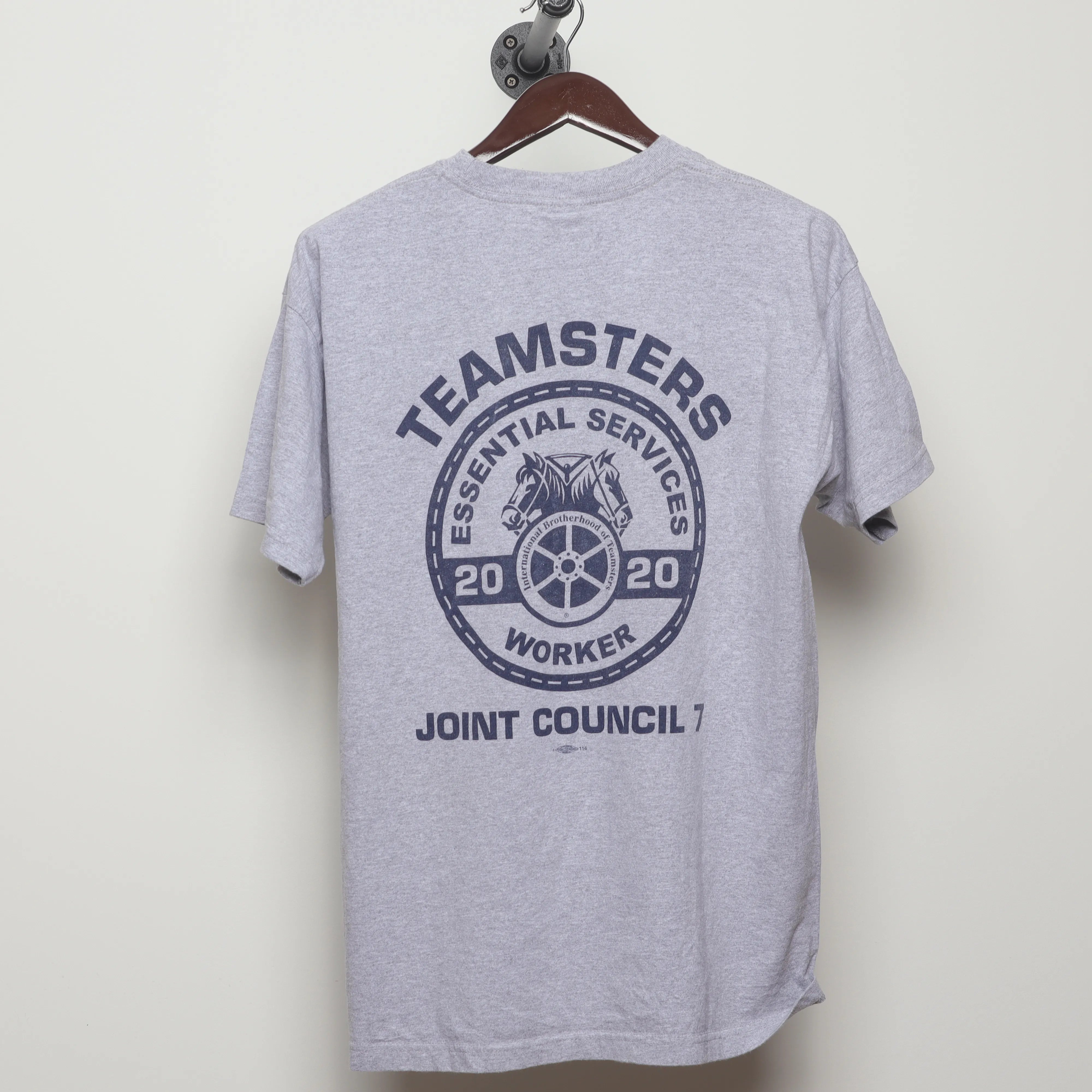 Back view of Modern 2020s Teamsters Essential Worker Tee L