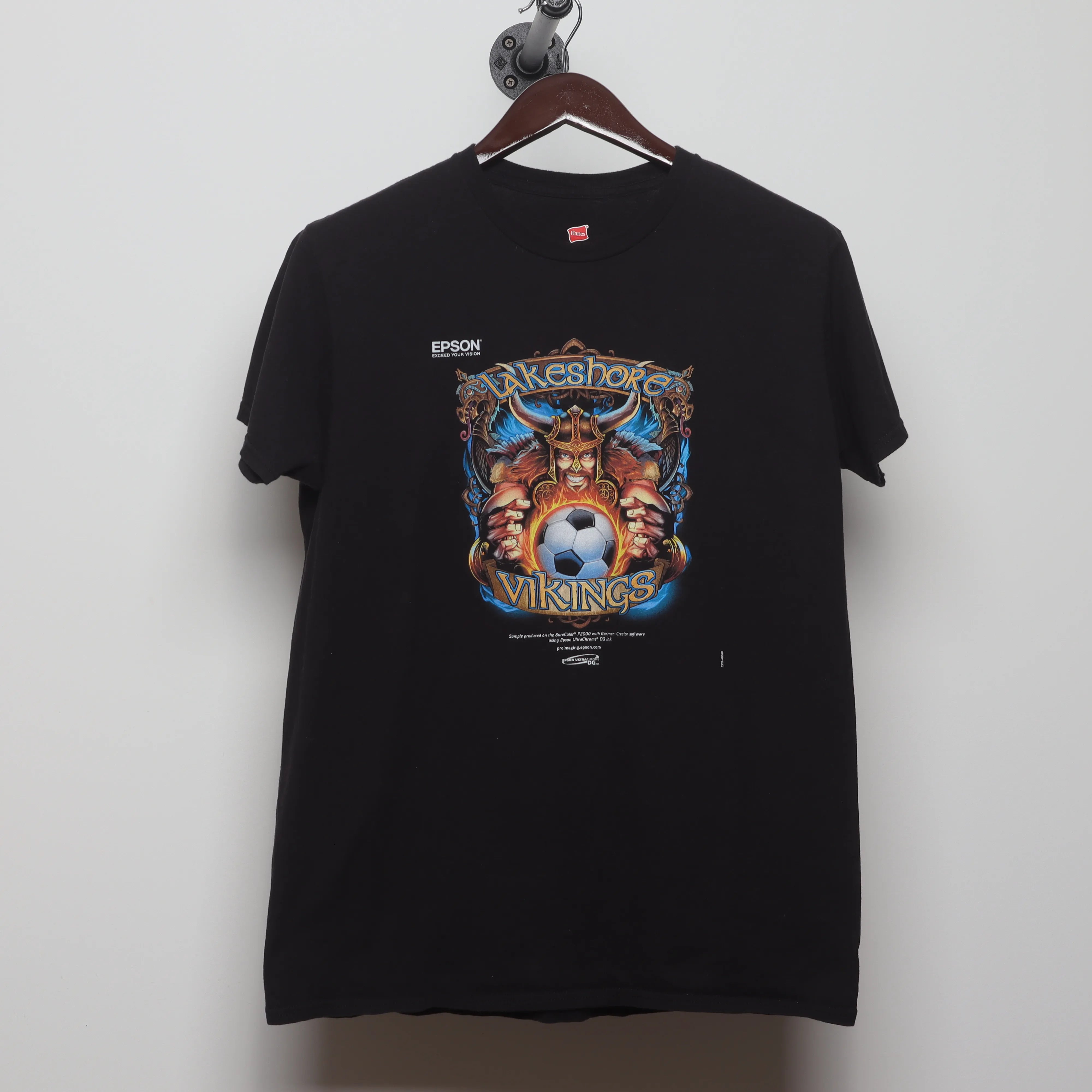 Front view of Modern Lakeshore Vikings Soccer Graphic T-Shirt L