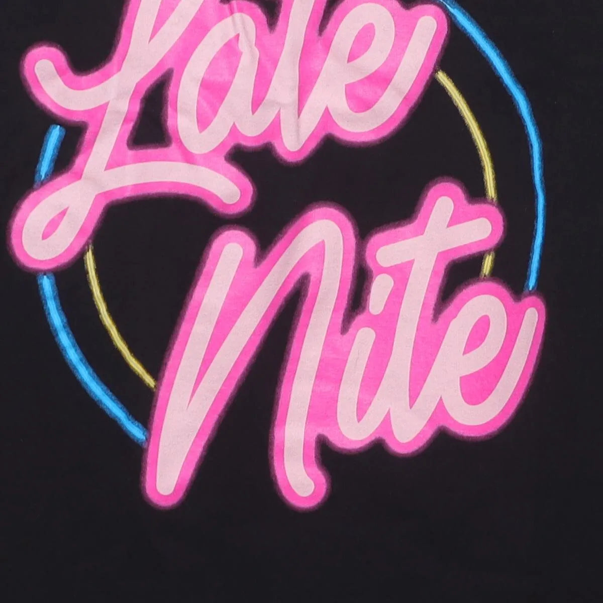 Close-up of the main graphic on the Modern "Late Nite" Neon Sign T-Shirt - S
