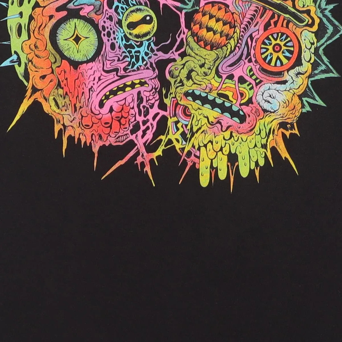 Close-up of the main graphic on the Modern Rick and Morty "Psychedelic Zombie Heads" T-Shirt - XS