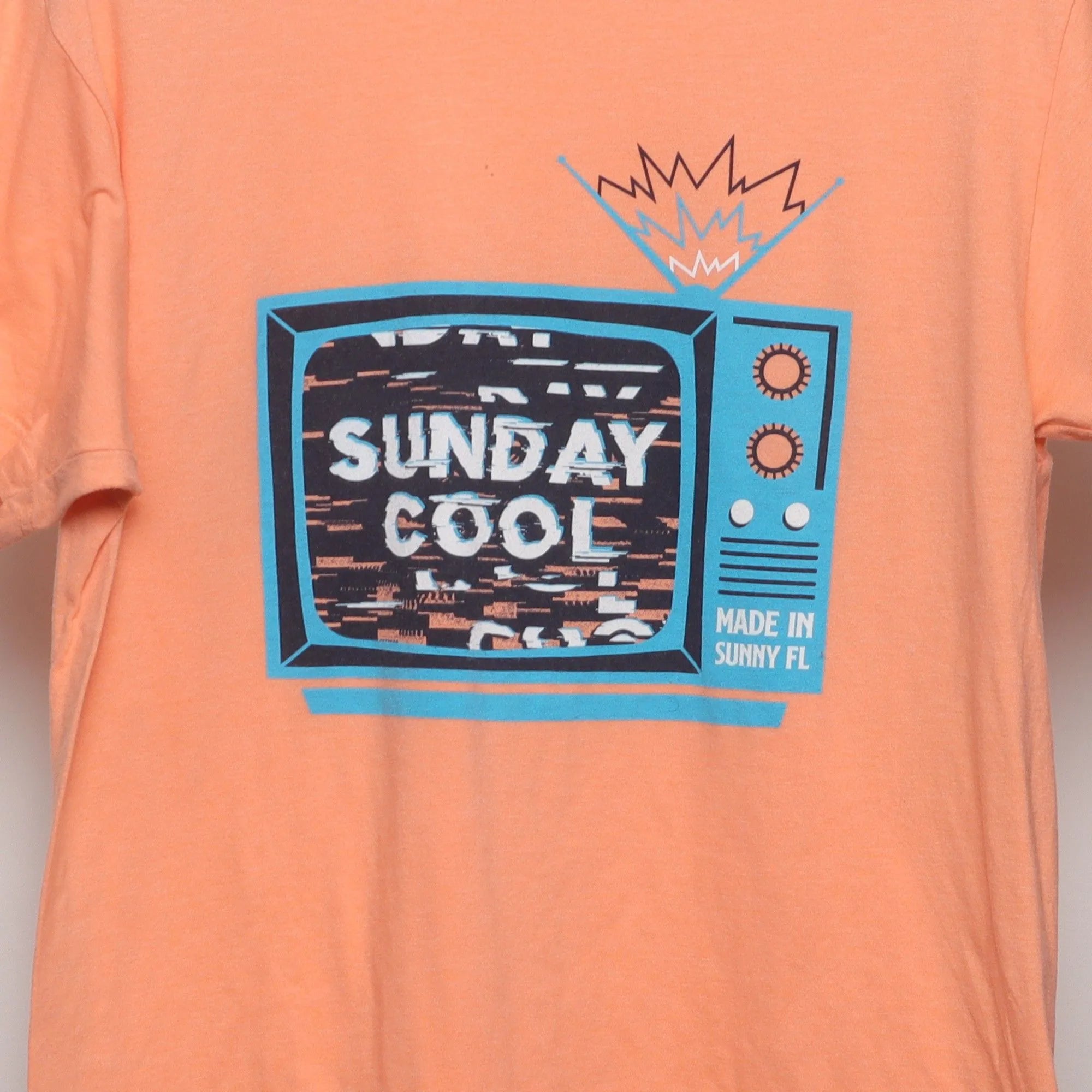 Close-up of the main graphic on the Modern Sunday Cool Retro TV Florida T-Shirt M