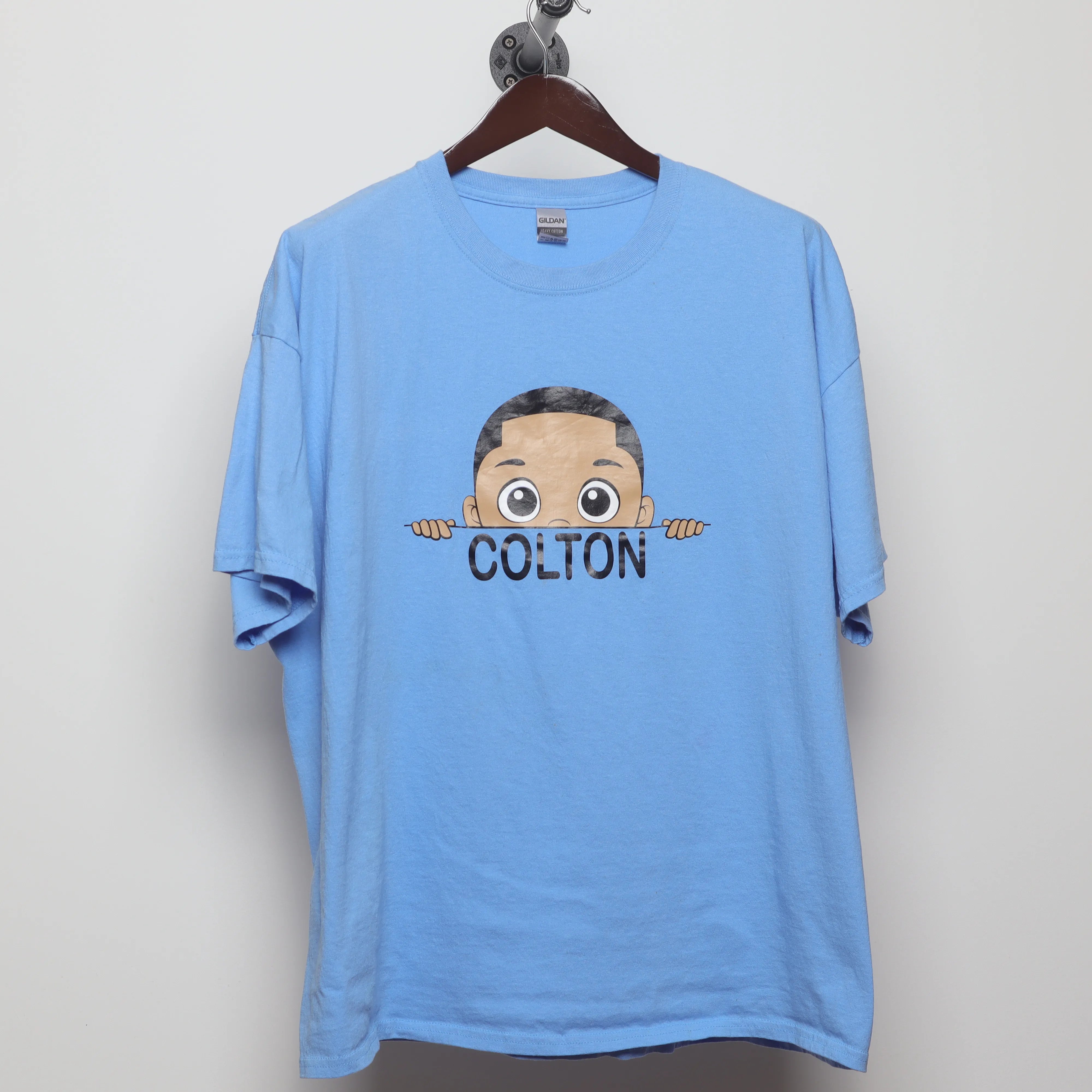 Front view of Modern Y2K Style Colton Cartoon Graphic T-Shirt XL