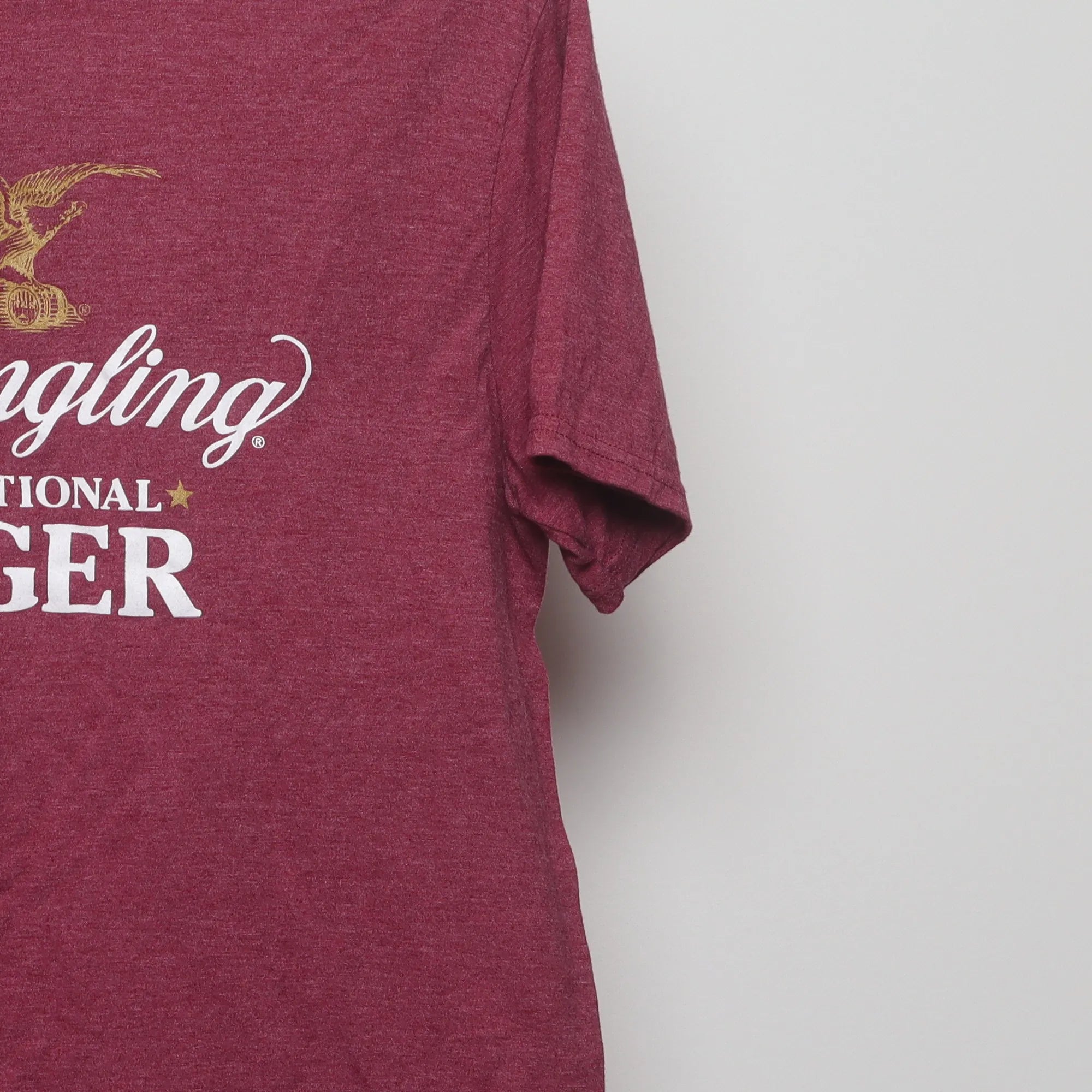 Close-up of the sleeve on the Modern Yuengling Lager Brewery Logo T-Shirt L