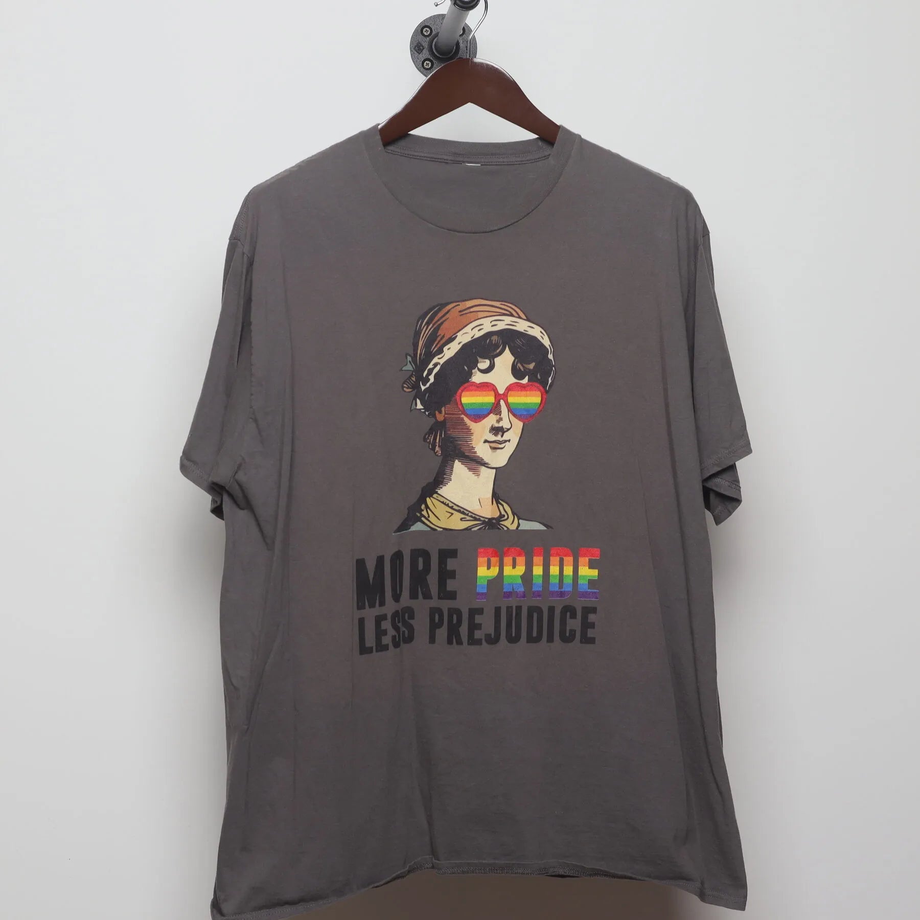 Front view of Vintage Y2K Jane Austen "More Pride Less Prejudice" T-Shirt - XL