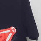 Close-up of the Right sleeve on the Vintage Y2K Celebrate! Patriotic "Cat Riding Rocket Pop" T-Shirt - M