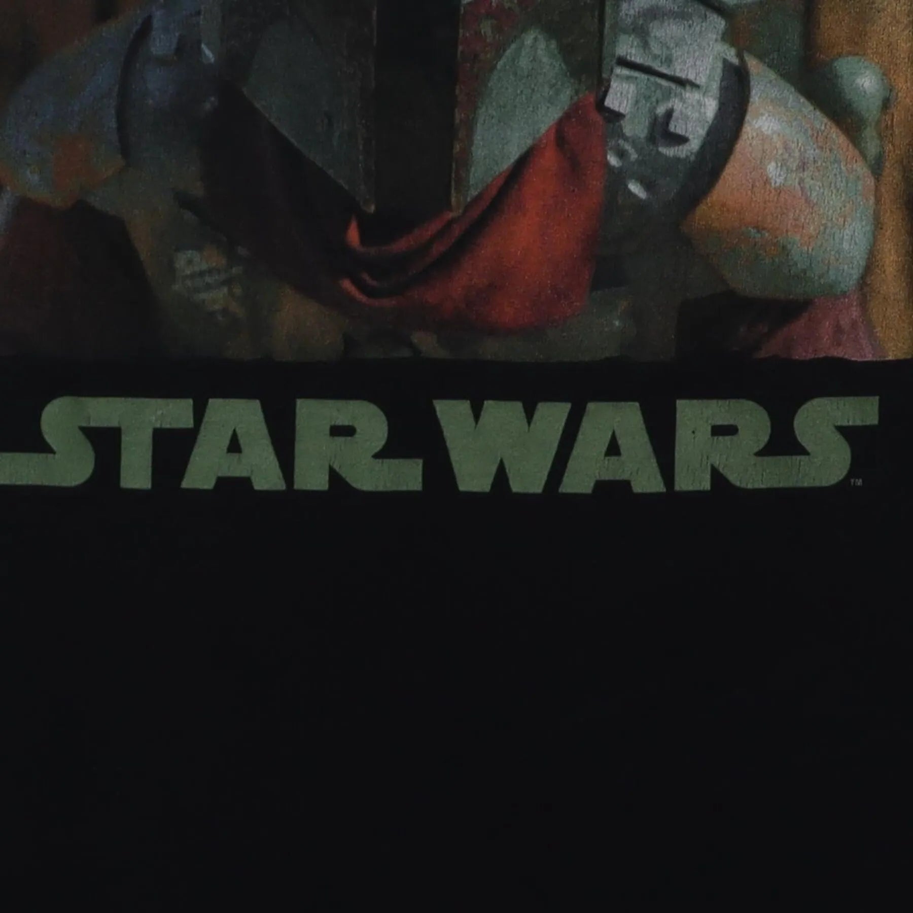 Close-up of the main graphic on the Vintage Y2K Star Wars "Boba Fett" T-Shirt - M