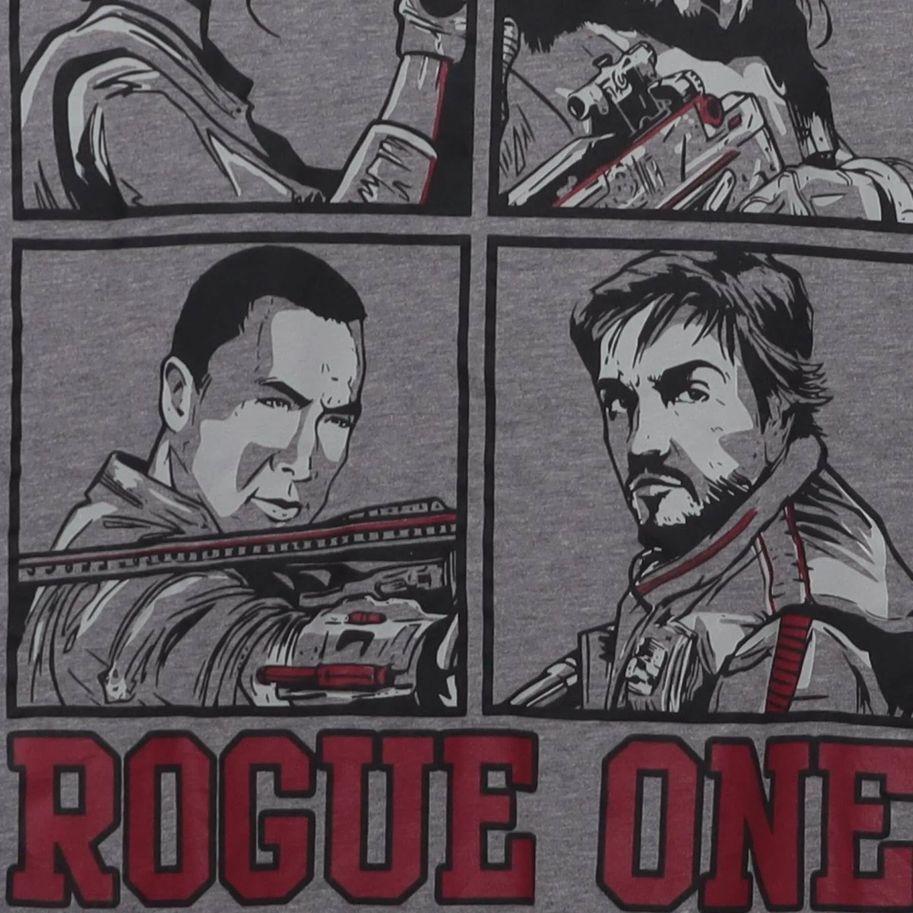 Close-up of the main graphic on the Vintage 2010s Star Wars "Rogue One Cast" T-Shirt - M