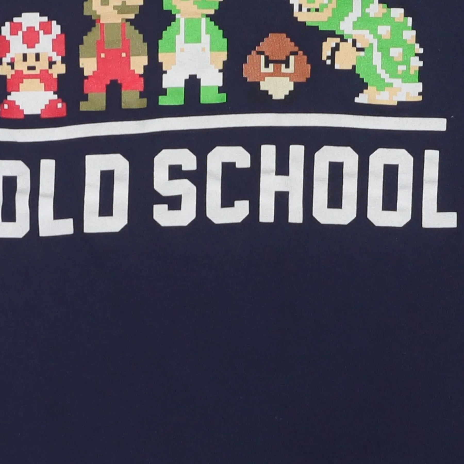 Close-up of the main graphic on the Vintage Y2K Super Mario Bros. "Kickin It Old School" T-Shirt - S