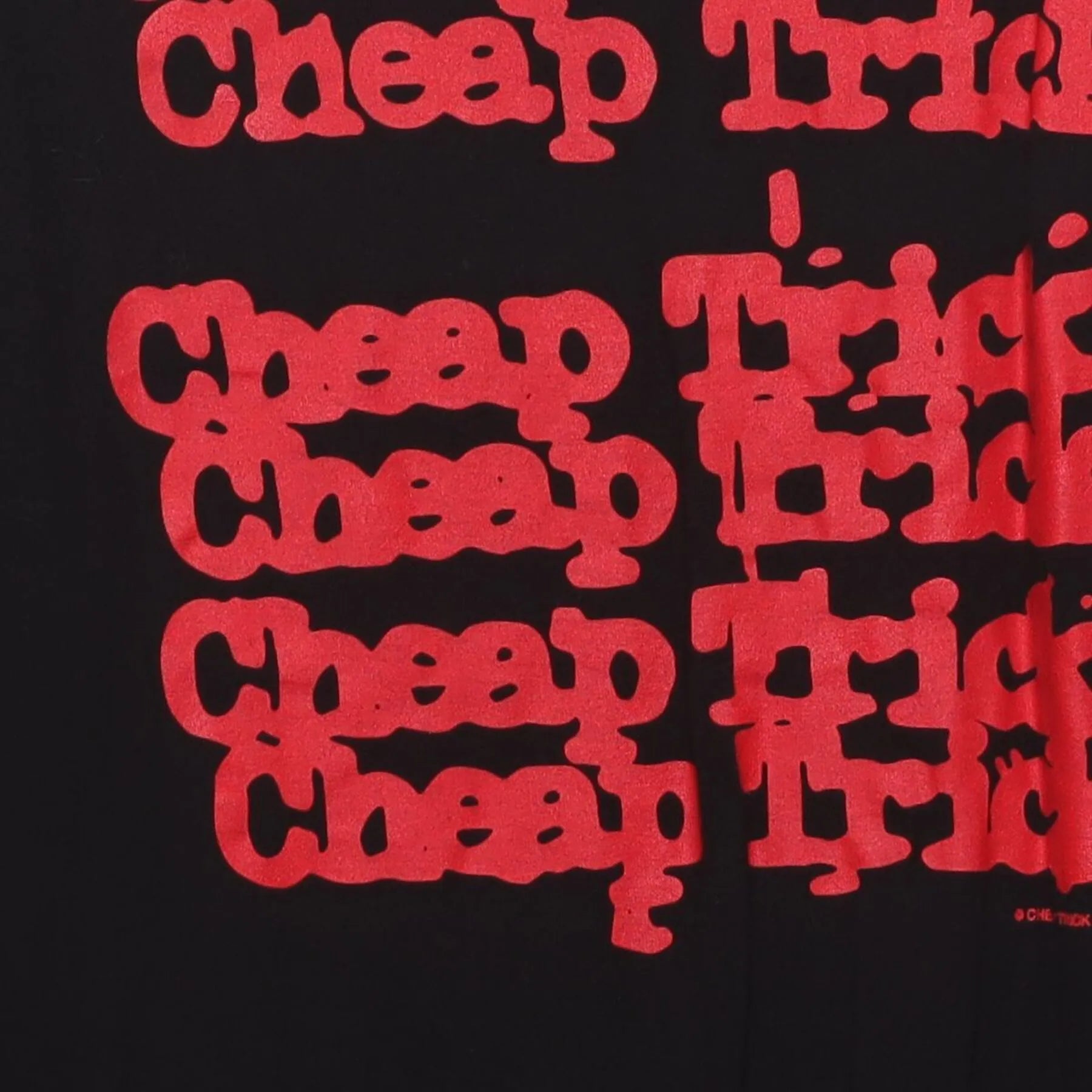 Close-up of the main graphic on the Vintage Y2K Cheap Trick "Stacked Logo" T-Shirt - L