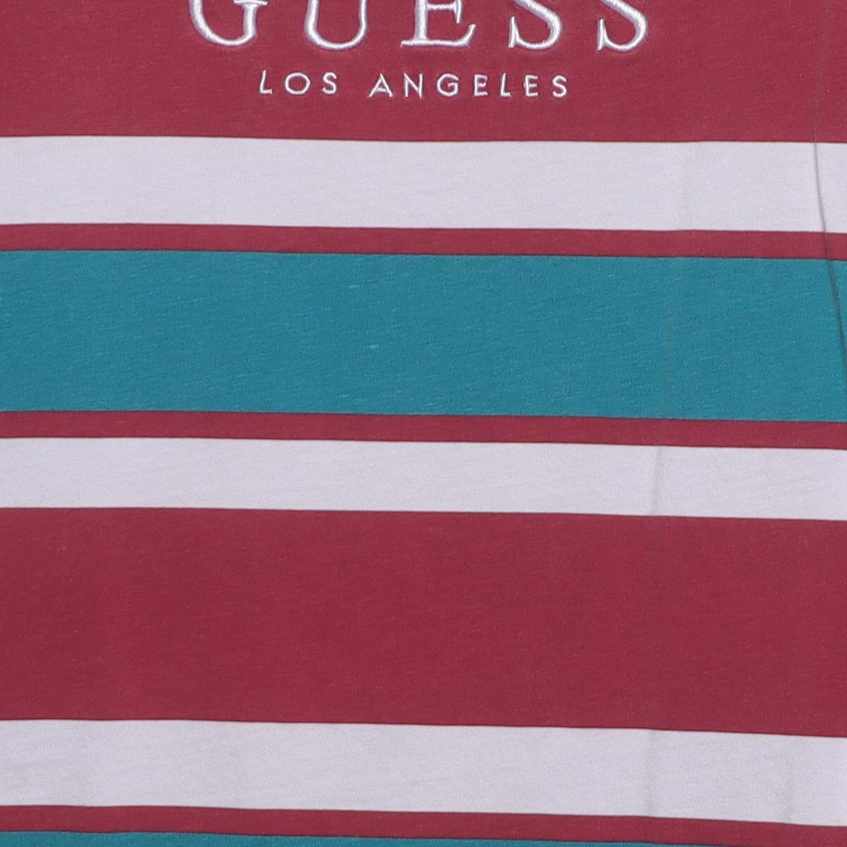 Close-up of the main graphic on the Vintage 1990s Guess "Striped Logo" T-Shirt - XL