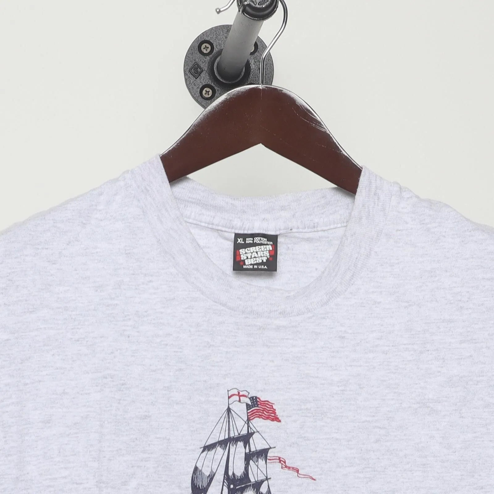 Close-up of the collar and tag on the Vintage 1990s Harley-Davidson "HMS Rose" T-Shirt - L