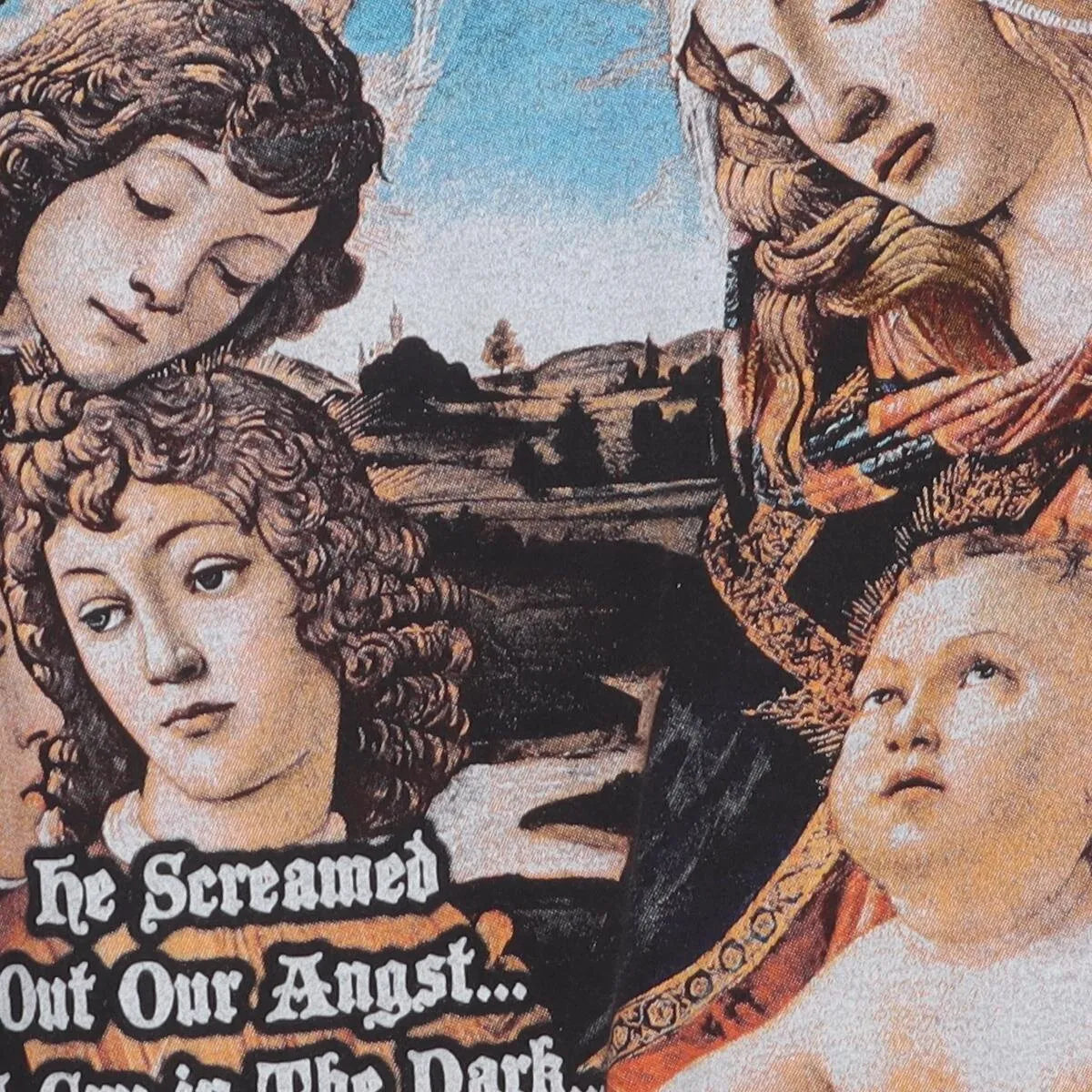 Close-up of the main graphic on the Vintage 1990s Nirvana "Angst" T-Shirt - XL