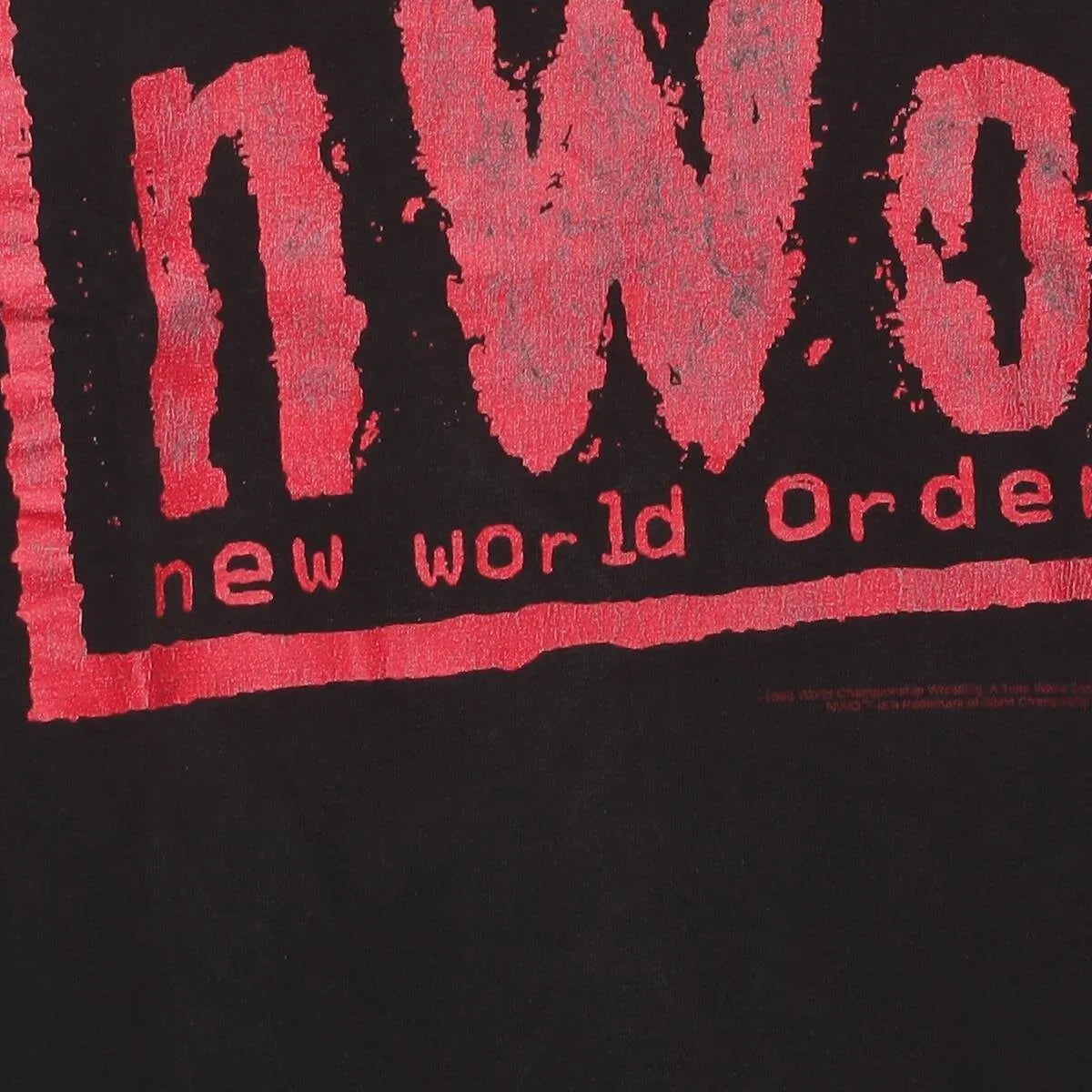 Close-up of the main graphic on the Vintage 1990s nWo "Bad Has Arrived" T-Shirt - XL