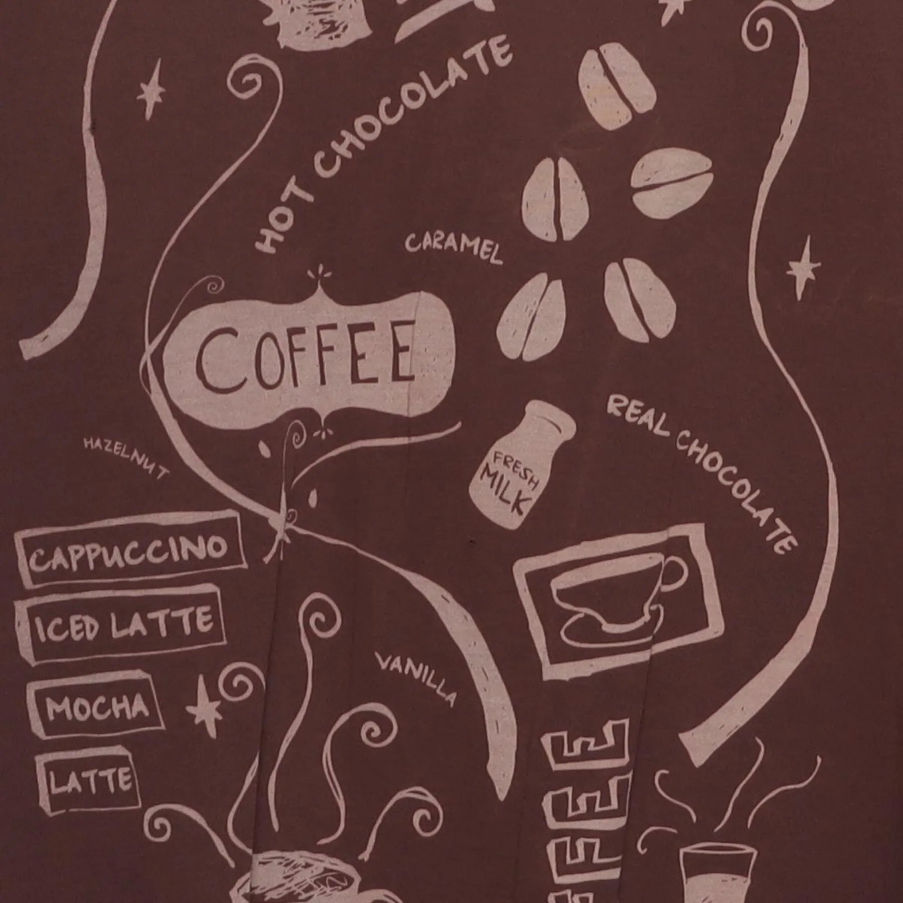 Close-up of the main graphic on the Vintage Y2K McCafé "Coffee Menu" T-Shirt - M