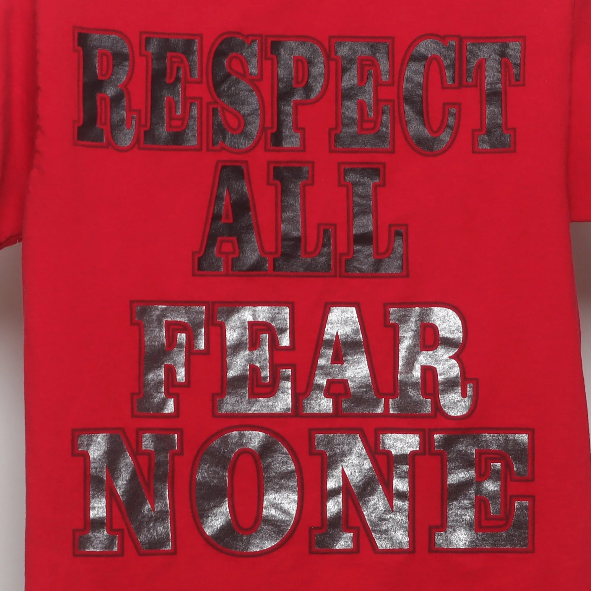 Close-up of the main graphic on the Vintage 2000s Respect All Fear None Graphic Tee S