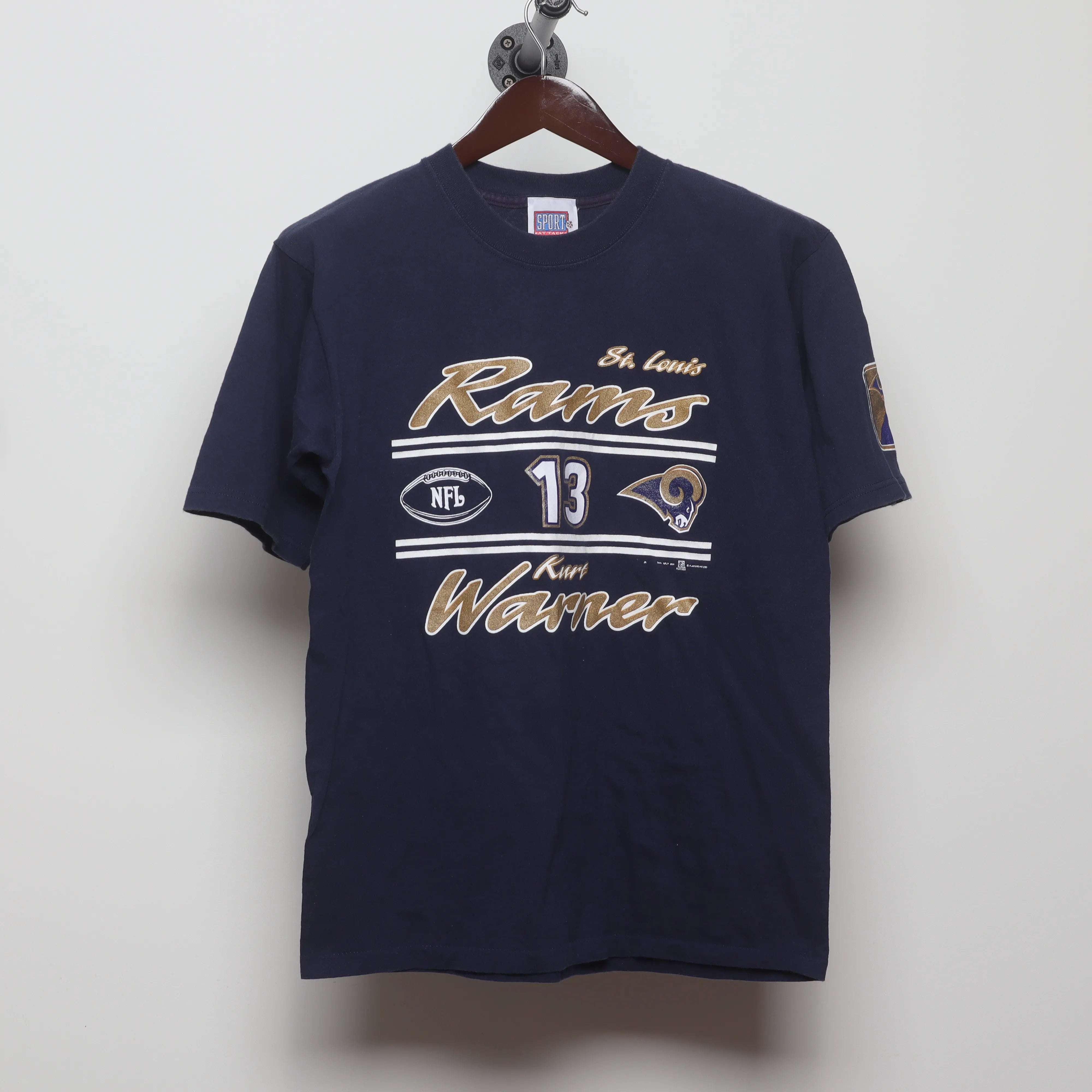 Front view of Vintage 2000s St. Louis Rams Kurt Warner T-Shirt M