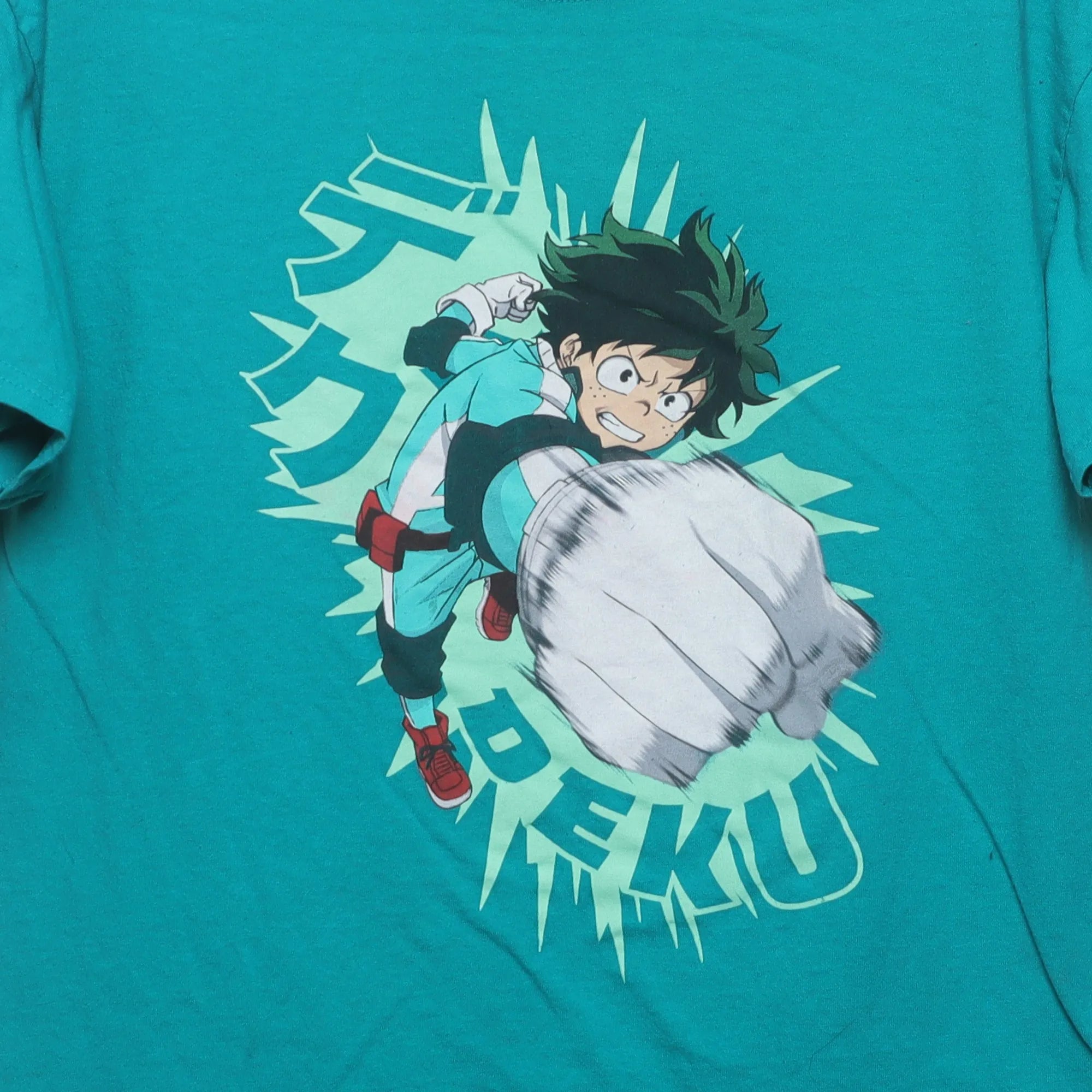 Close-up of the main graphic on the Vintage 2010s My Hero Academia Deku Anime T-Shirt L