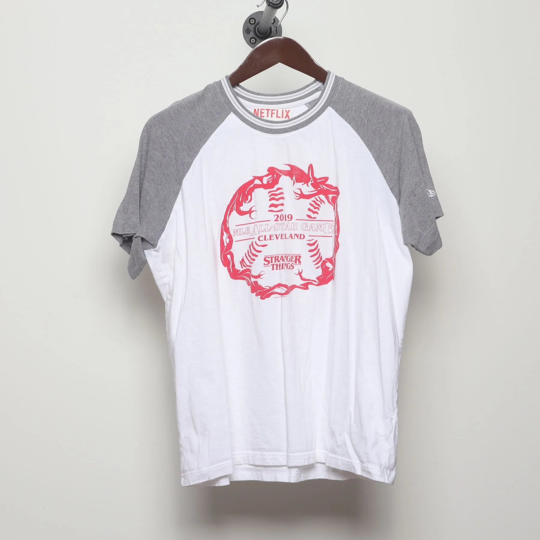 Front view of Vintage 2010s New Era / Netflix "Stranger Things 2019 MLB All-Star Game" T-Shirt - L