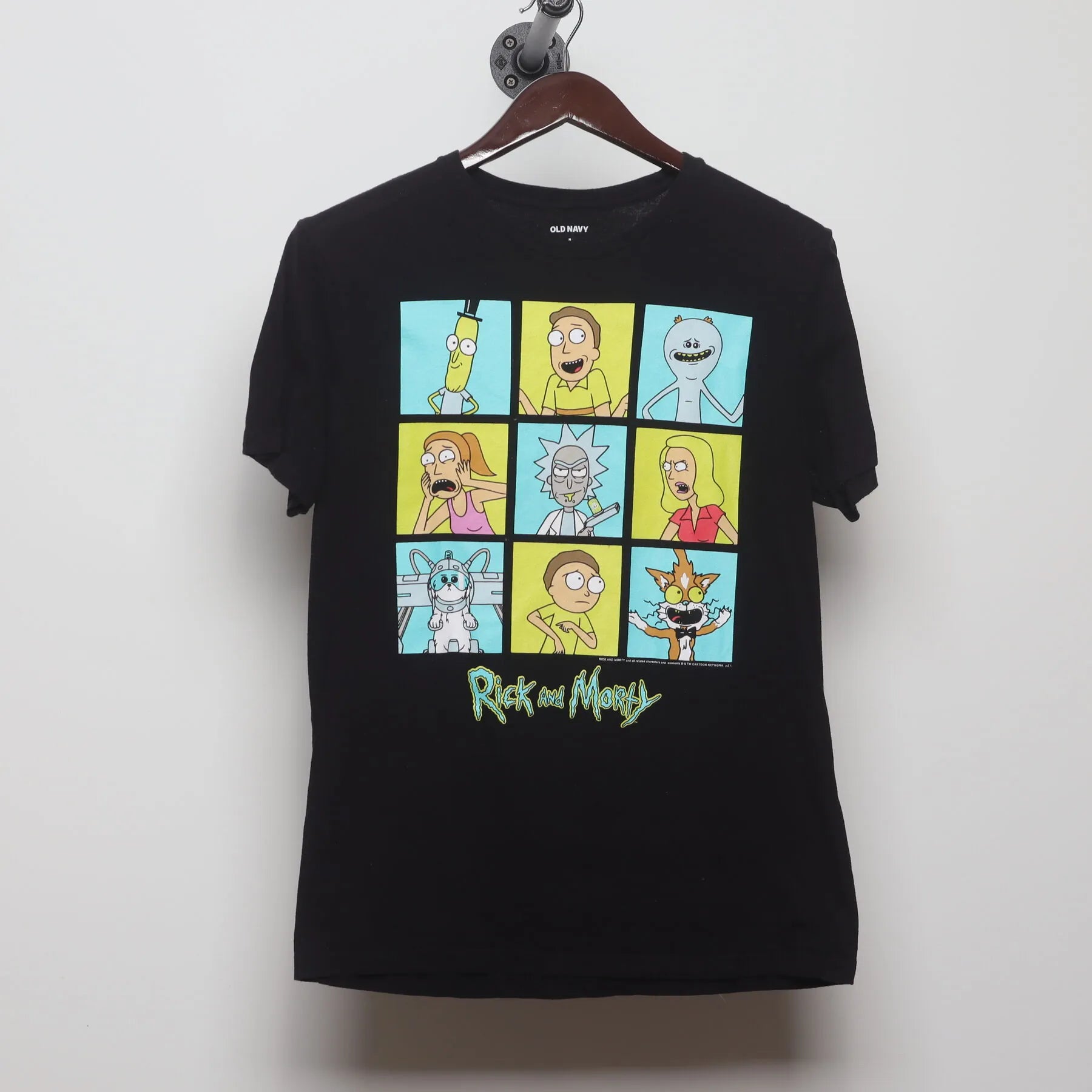 Front view of Vintage 2010s Rick and Morty "Character Grid" T-Shirt - S