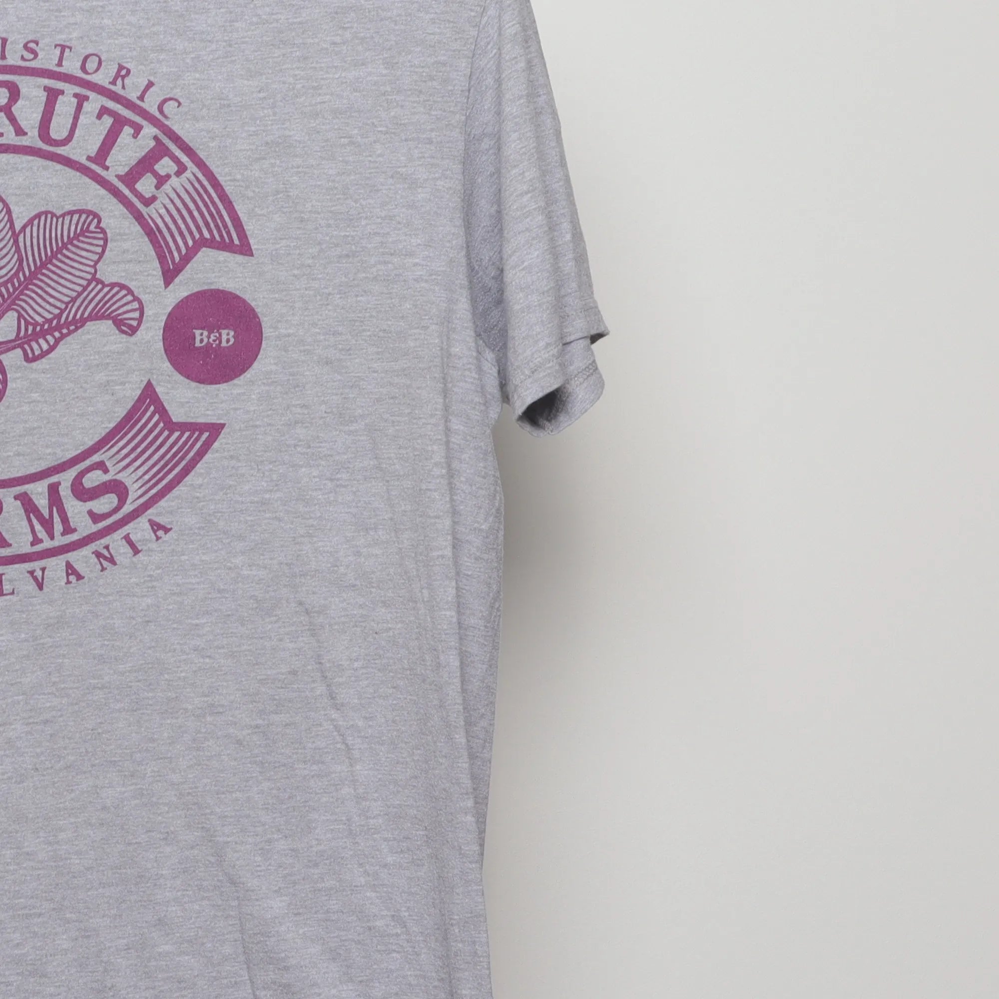 Close-up of the sleeve on the Vintage 2010s The Office Schrute Farms Graphic Tee M