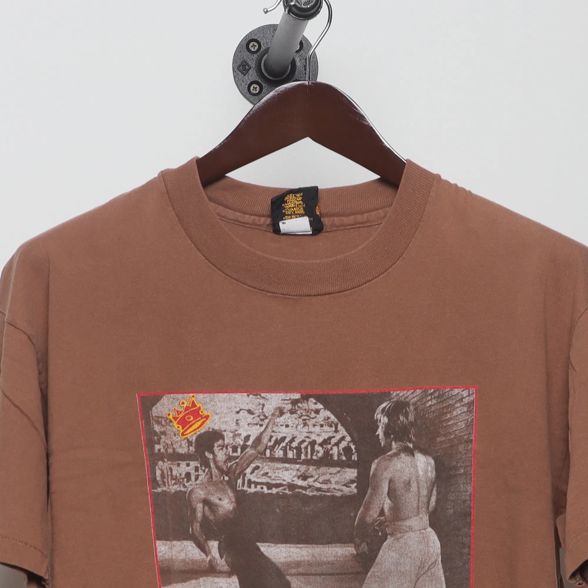 Close-up of the collar and tag on the Vintage 90s Bruce Lee Soulflexin Single Stitch Tee XL