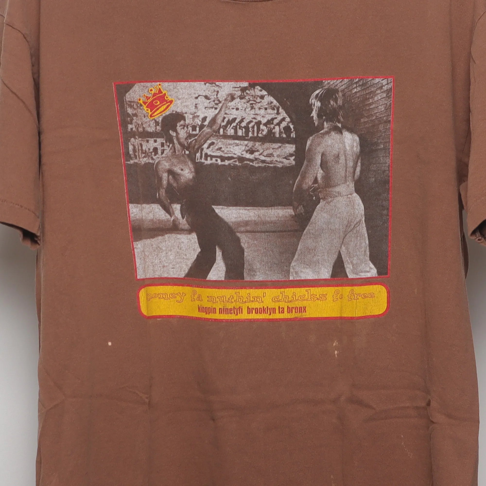 Close-up of the main graphic on the Vintage 90s Bruce Lee Soulflexin Single Stitch Tee XL