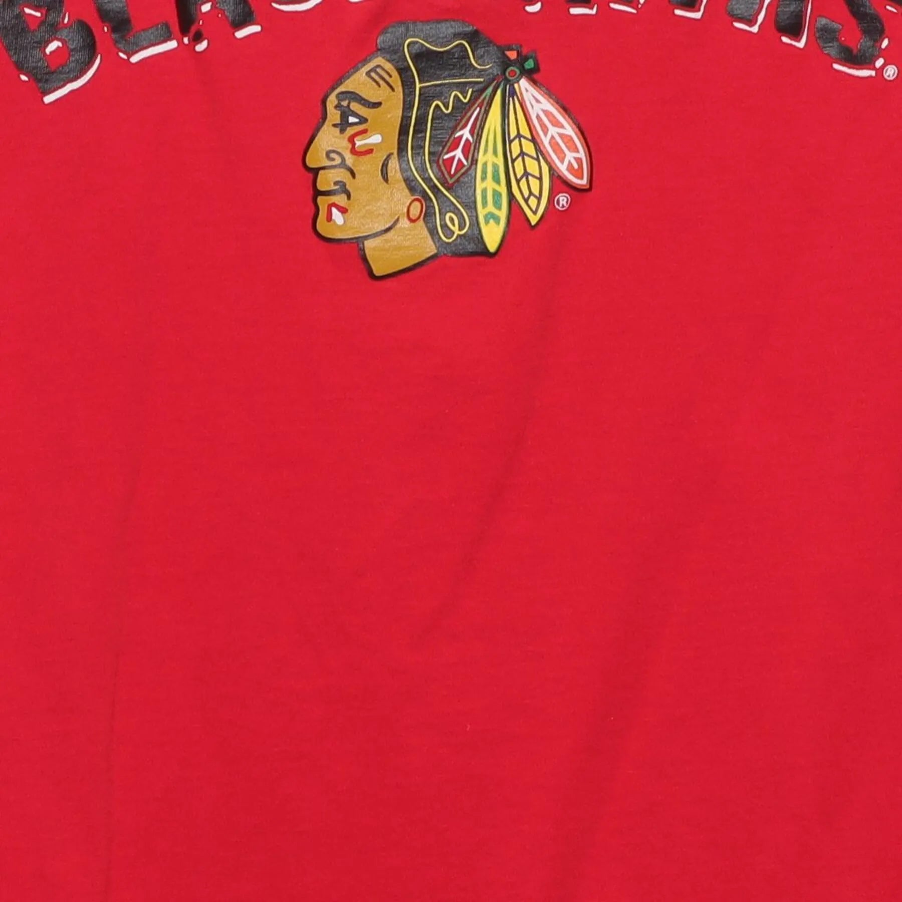 Close-up of the main graphic on the Vintage 1990s Chicago Blackhawks "Team Logo" T-Shirt - M