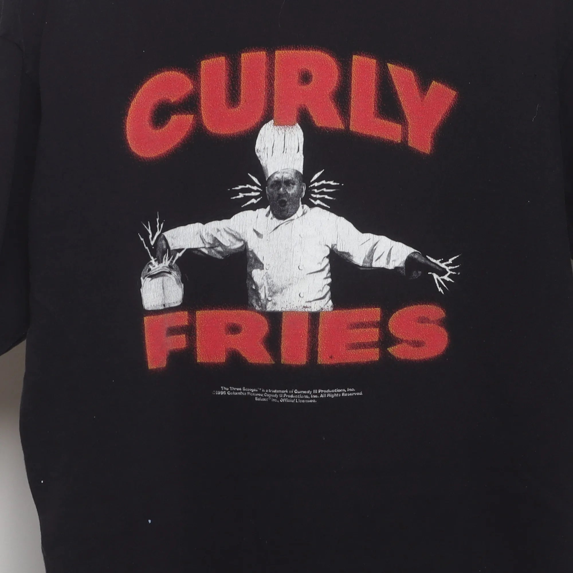 Close-up of the main graphic on the Vintage 90s Curly Fries Promo Graphic T-Shirt XL
