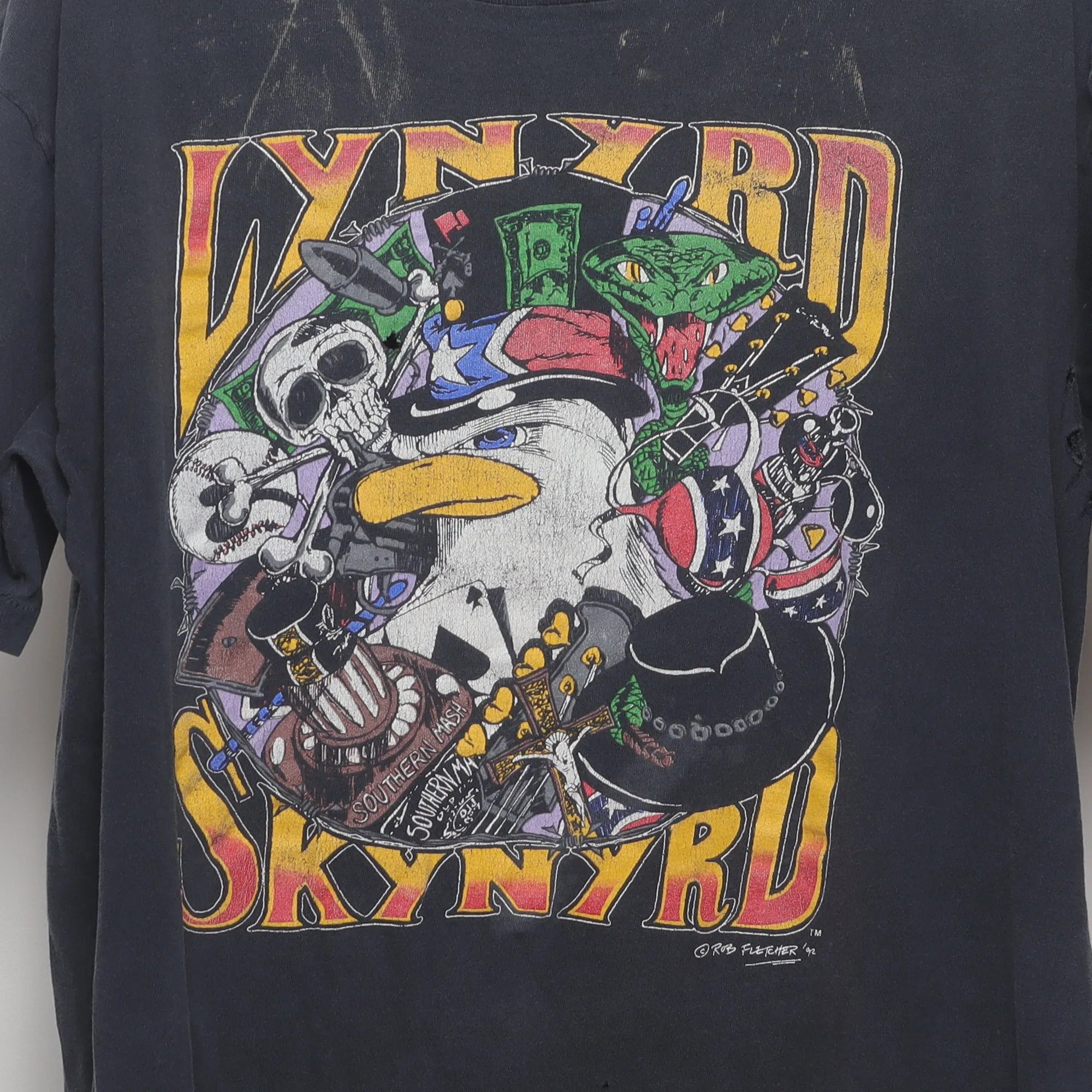 Close-up of the main graphic on the Vintage 90s Lynyrd Skynyrd Double Sided Band Tee L