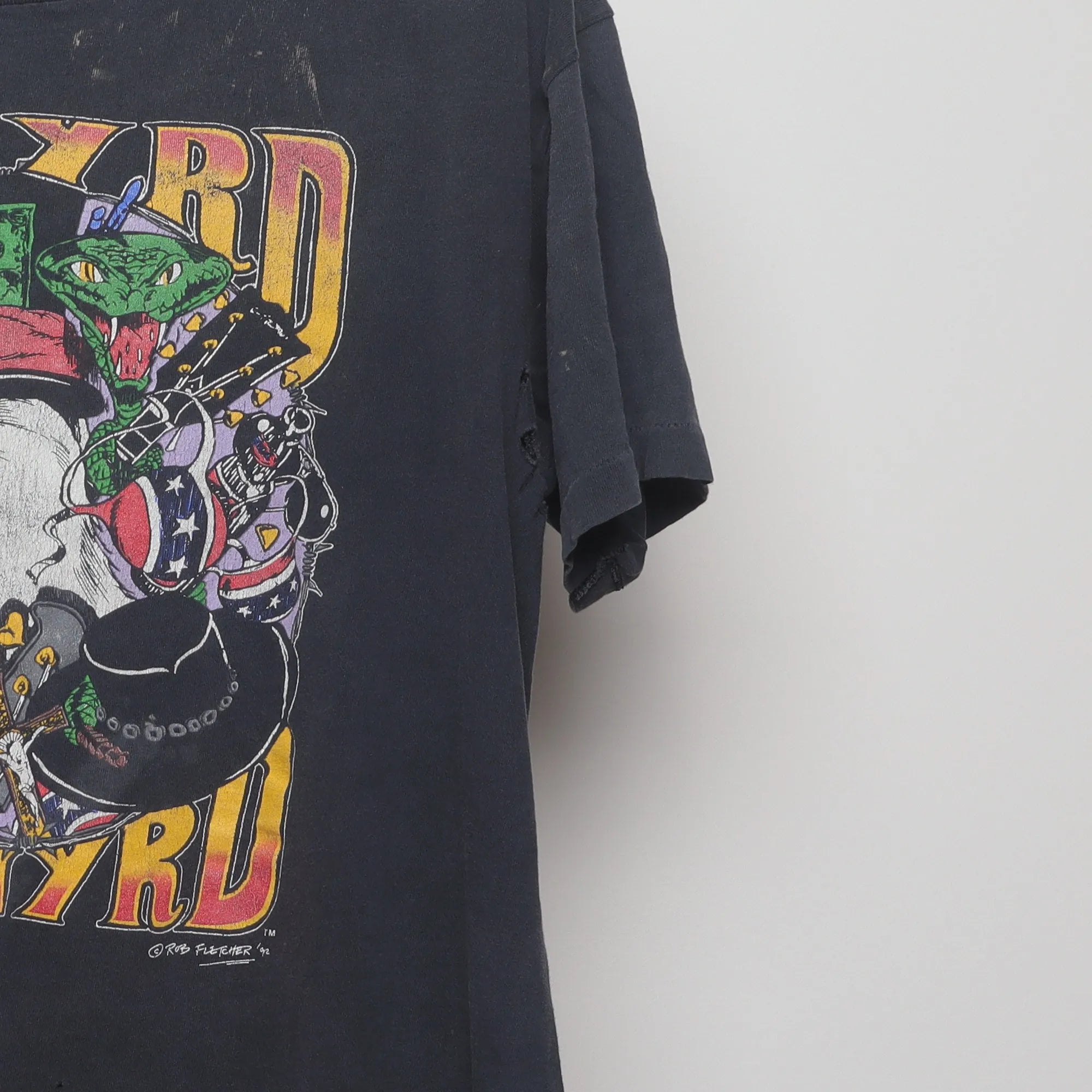 Close-up of the sleeve on the Vintage 90s Lynyrd Skynyrd Double Sided Band Tee L