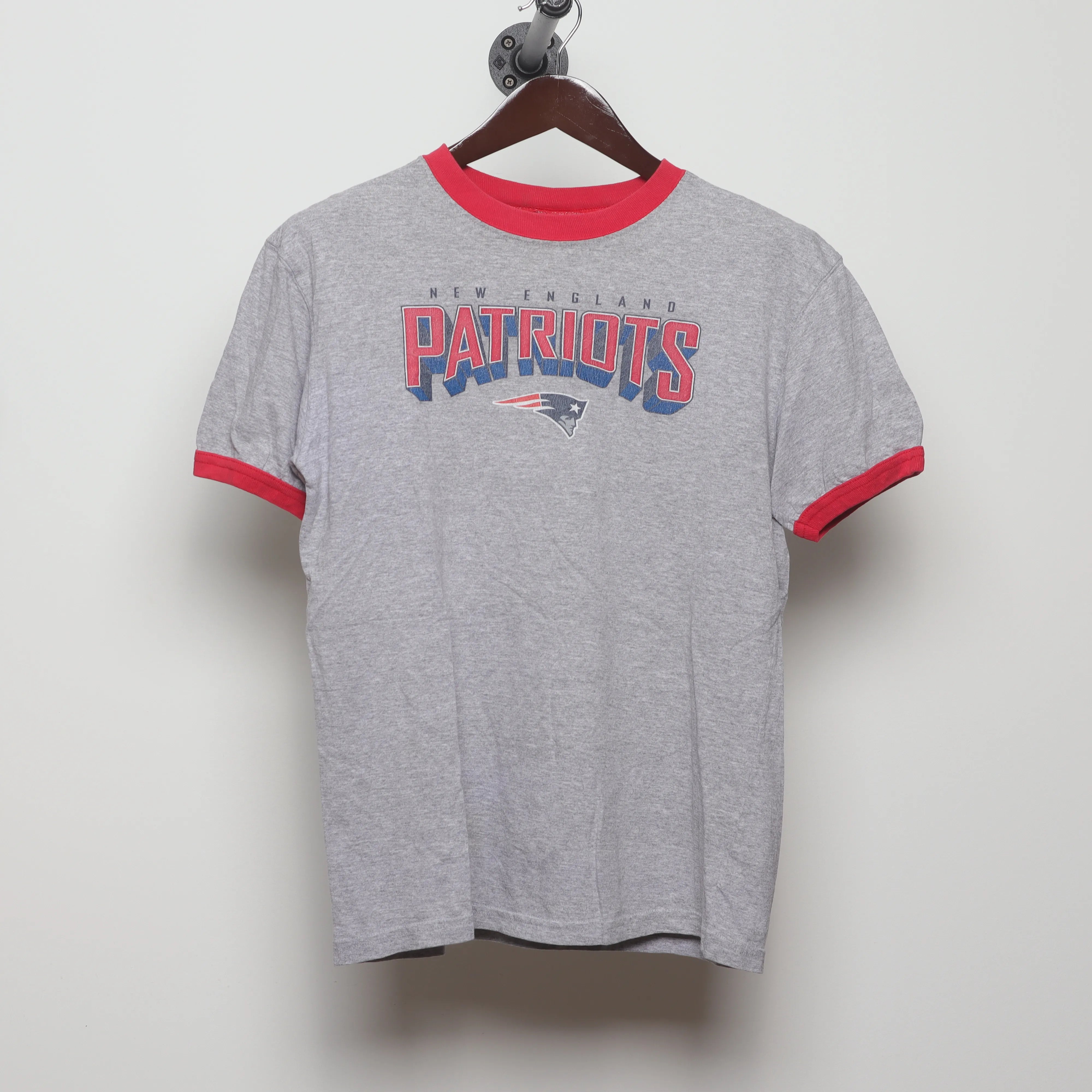 Front view of Vintage 90s New England Patriots Ringer T-Shirt M