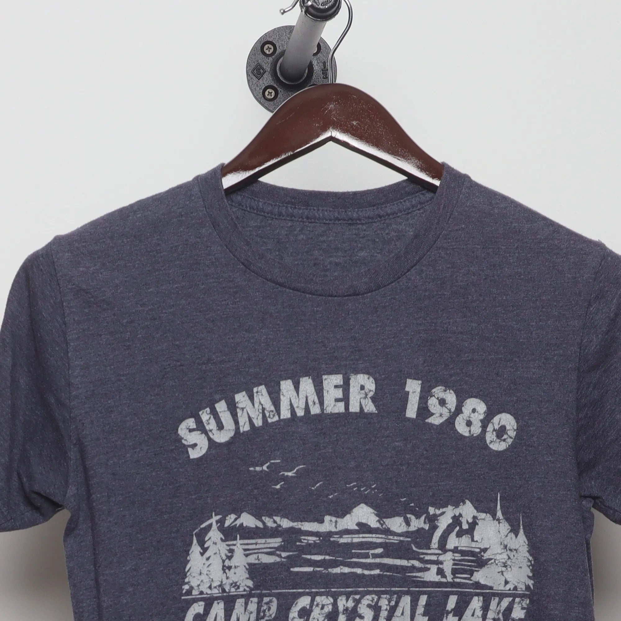 Close-up of the collar and tag on the Vintage Camp Crystal Lake Horror Movie T-Shirt S