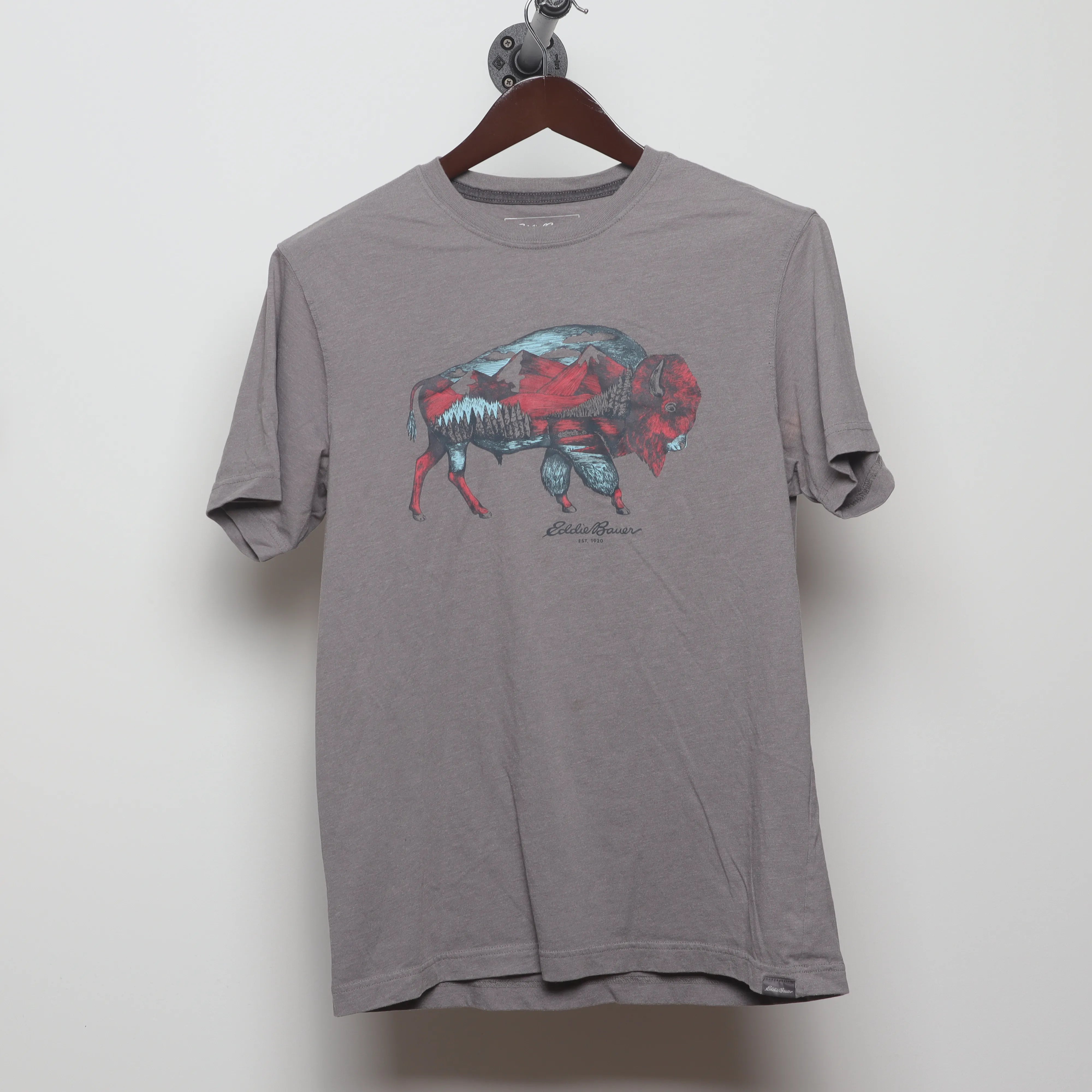 Front view of Vintage Eddie Bauer Bison Landscape Graphic Tee M