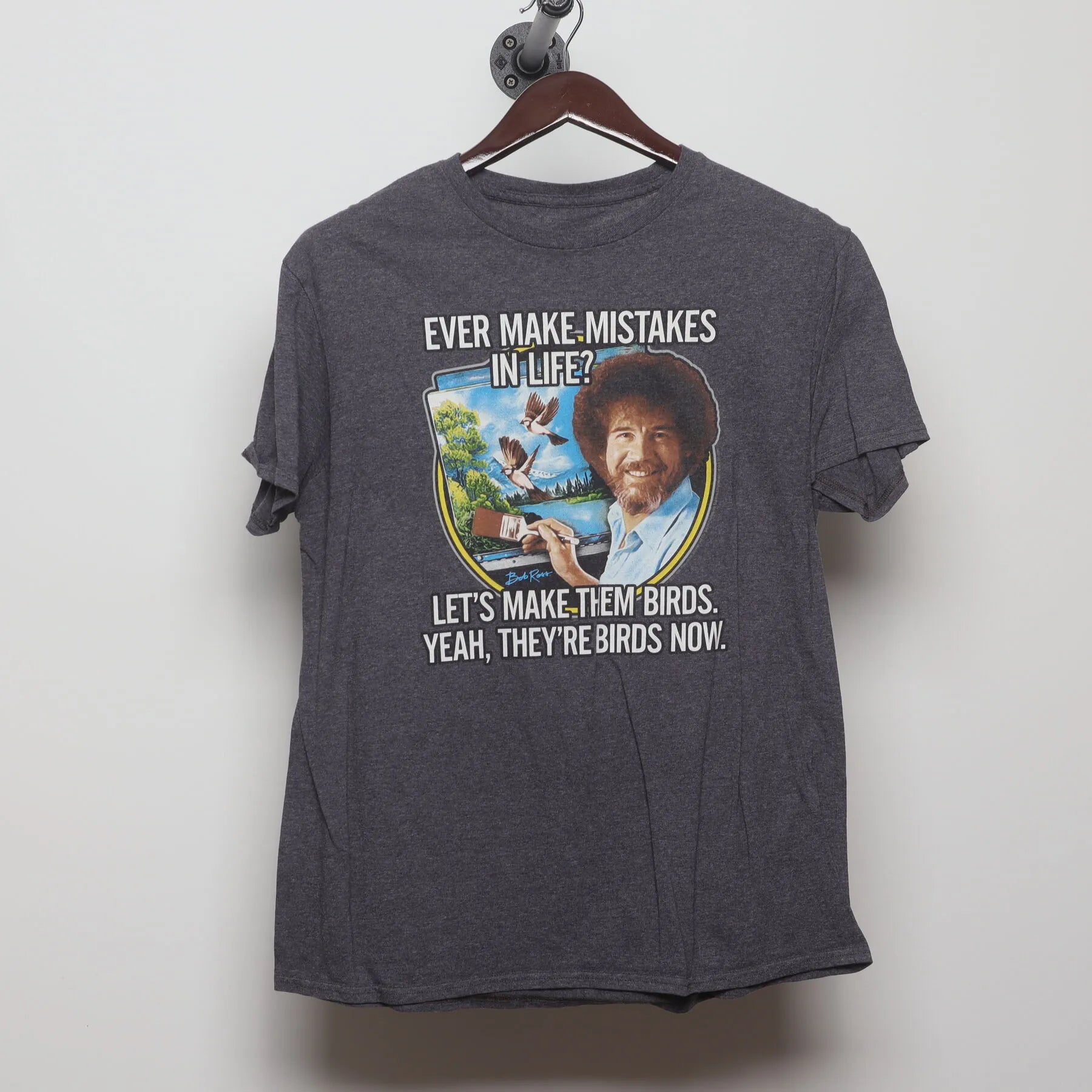 Front view of Vintage Modern Bob Ross "Make Them Birds" T-Shirt - M