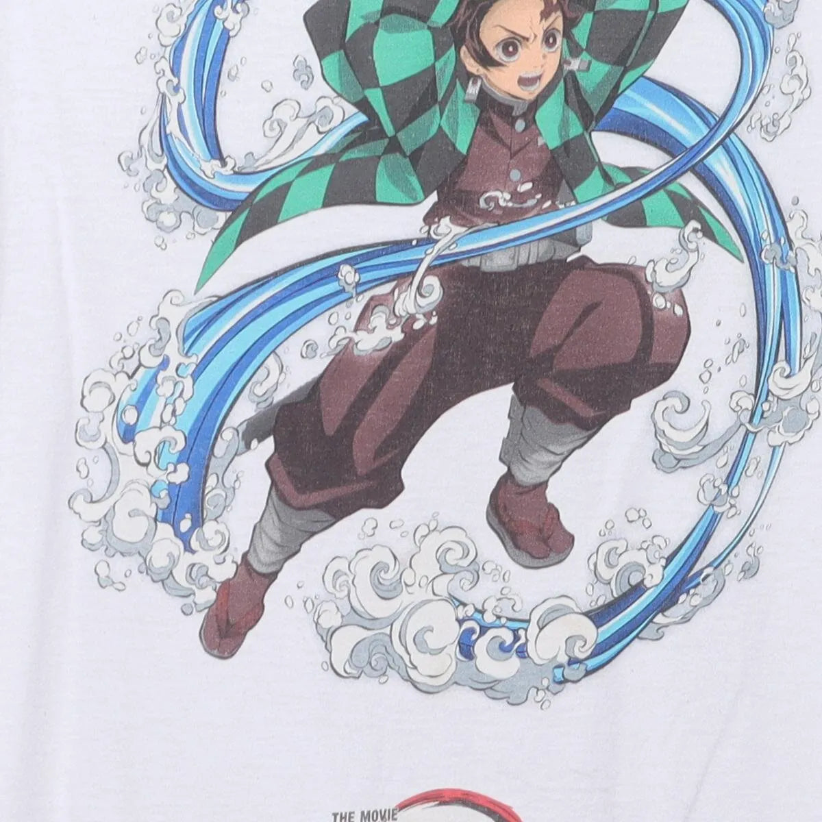 Close-up of the main graphic on the Vintage Modern Demon Slayer "Tanjiro Mugen Train" T-Shirt - M