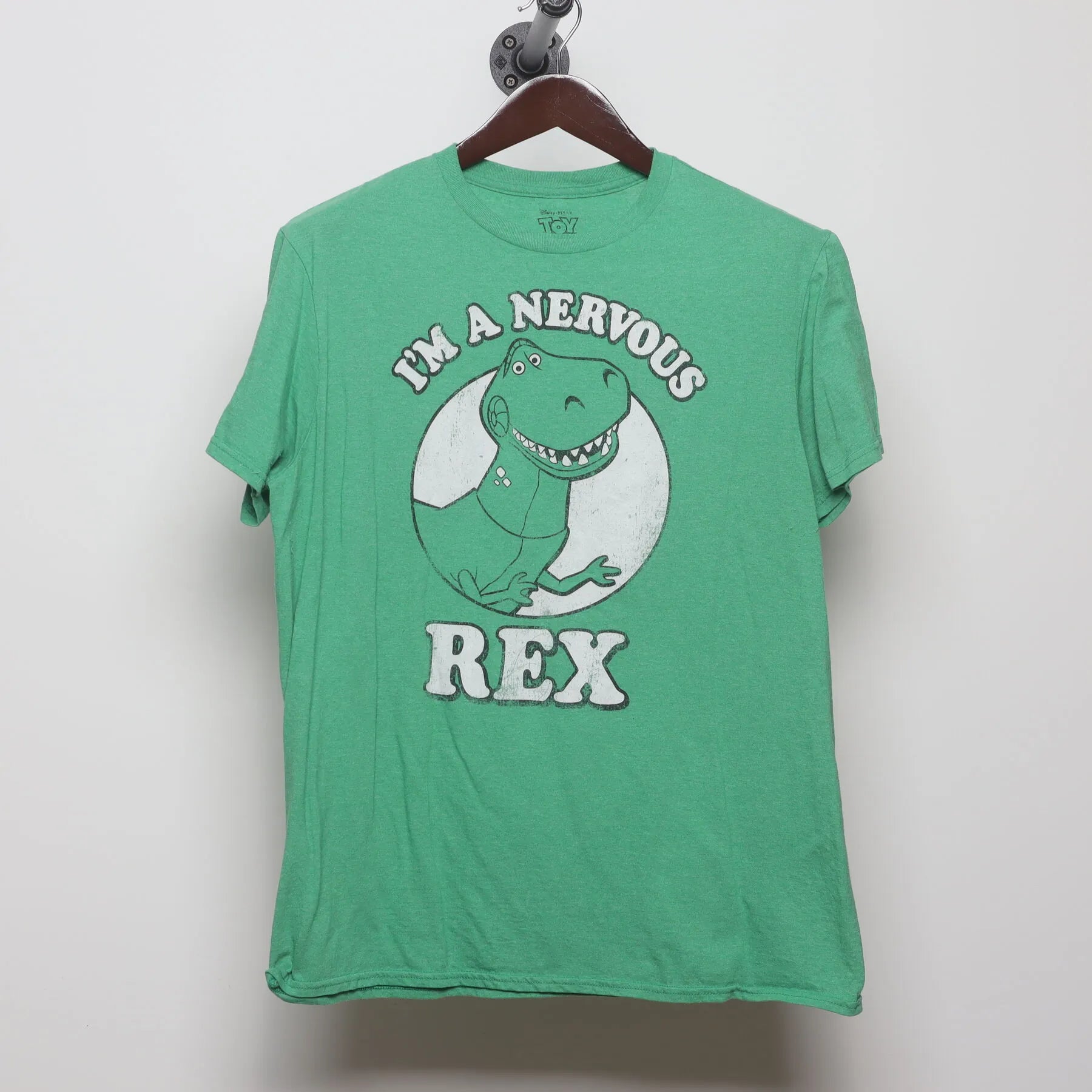 Front view of Vintage Modern Disney Pixar "I'm a Nervous Rex" T-Shirt - L