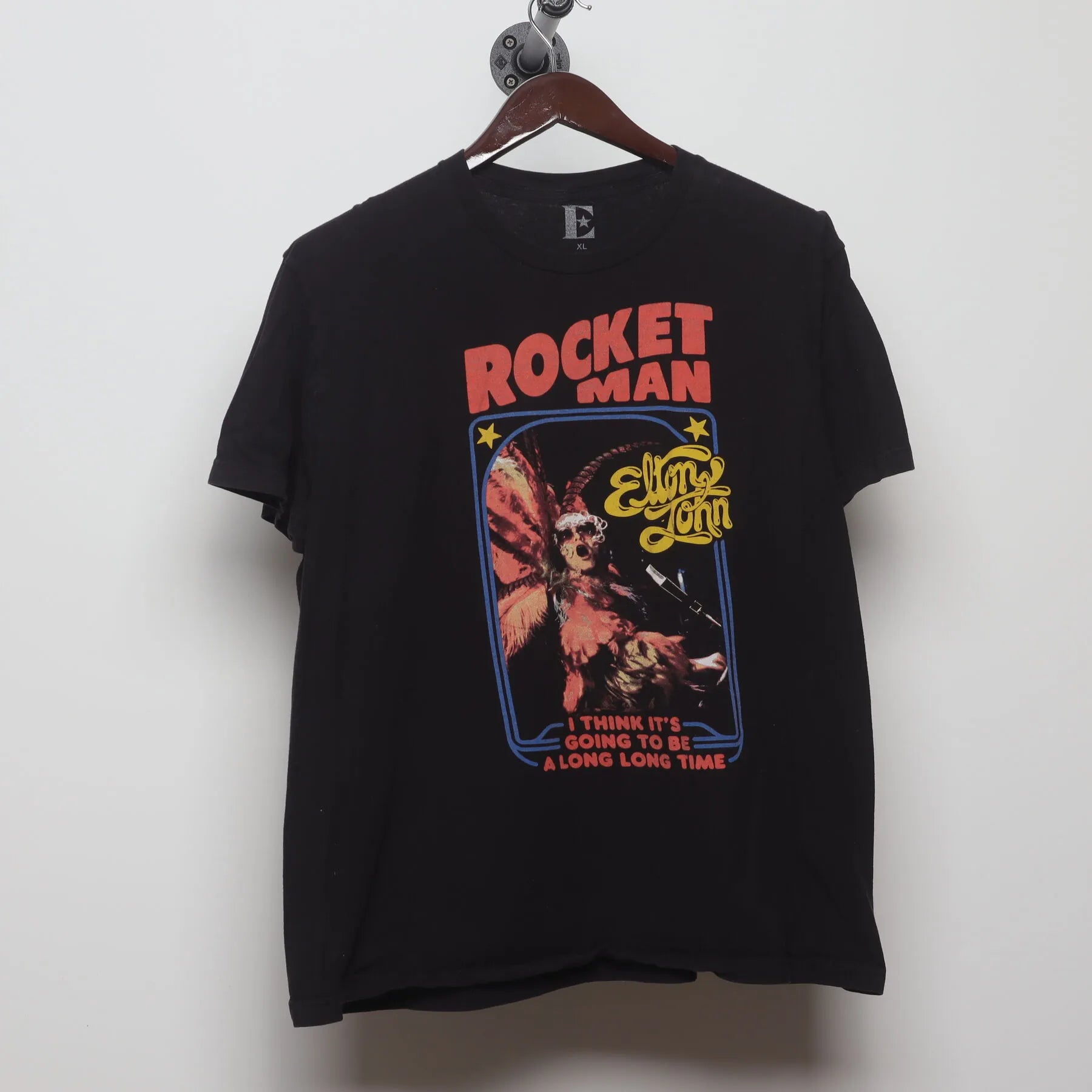 Front view of Vintage Modern Elton John "Rocket Man" T-Shirt - L