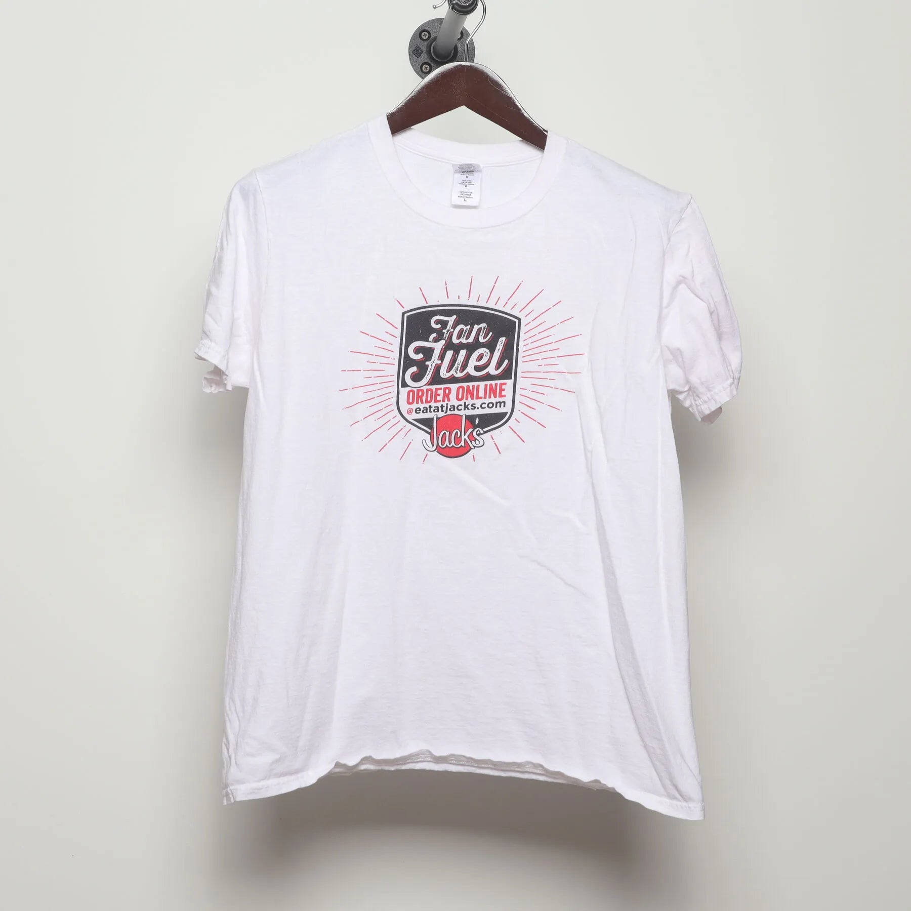 Front view of Vintage Modern Jack's "Fan Fuel" T-Shirt - L