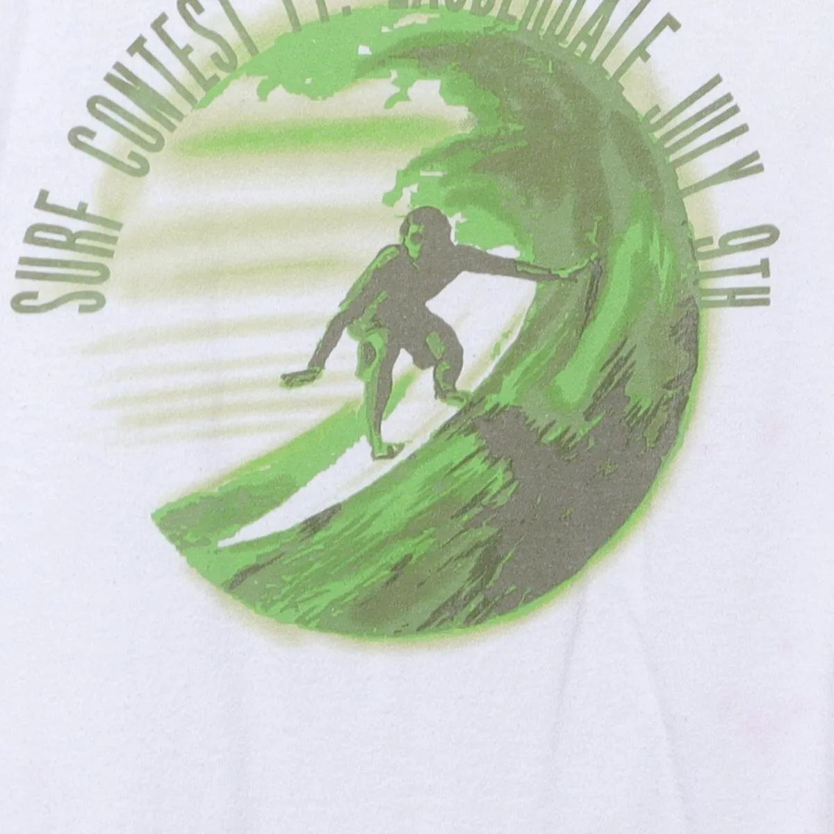 Close-up of the main graphic on the Vintage Modern Live and Tell "Surf Contest Ft. Lauderdale" T-Shirt - L